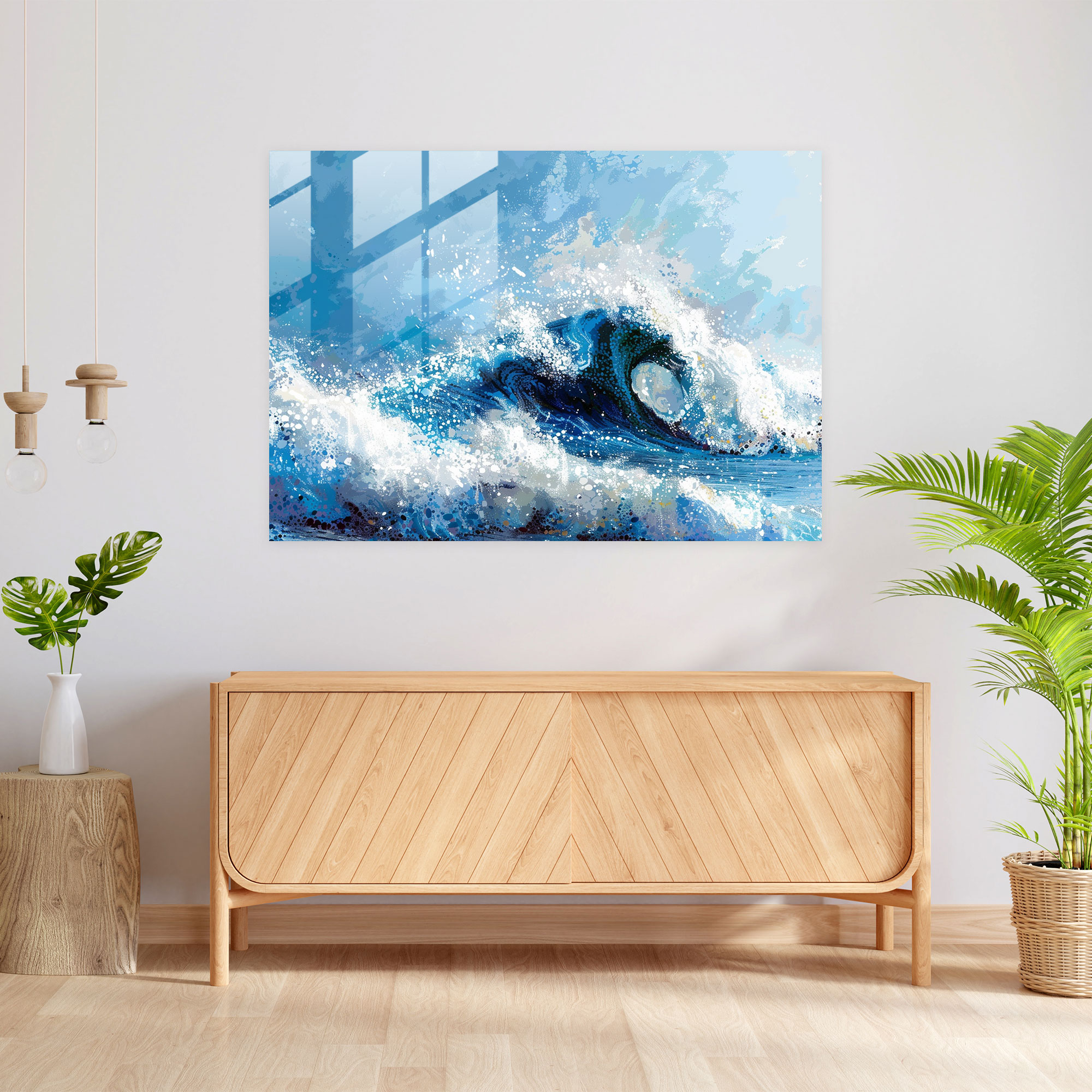Pointillism Glass Art - Abstract Ocean Waves - Pointillism, Glass Wall Art, Pointillism, Modern Art