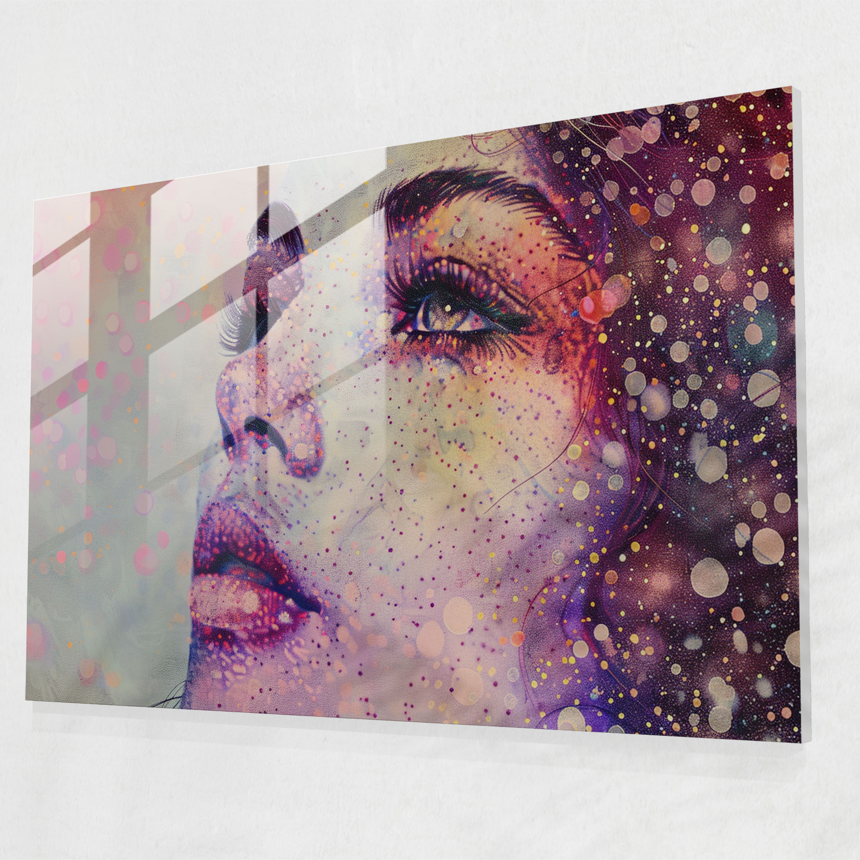 Woman Portrait Pointillism Glass Print - Pointillism, Wall Decoration, Glass Art, Glass Print