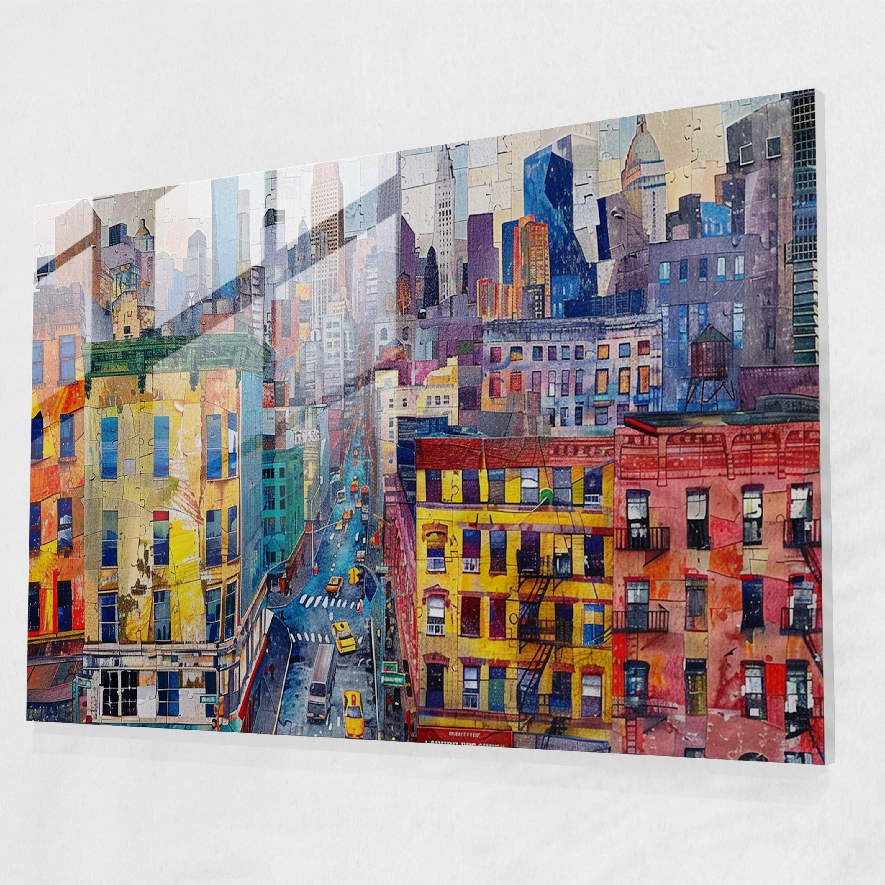 Cityscape Pointillism Home Decoration - Pointillism, Modern Art, Wall Decoration, Glass Art