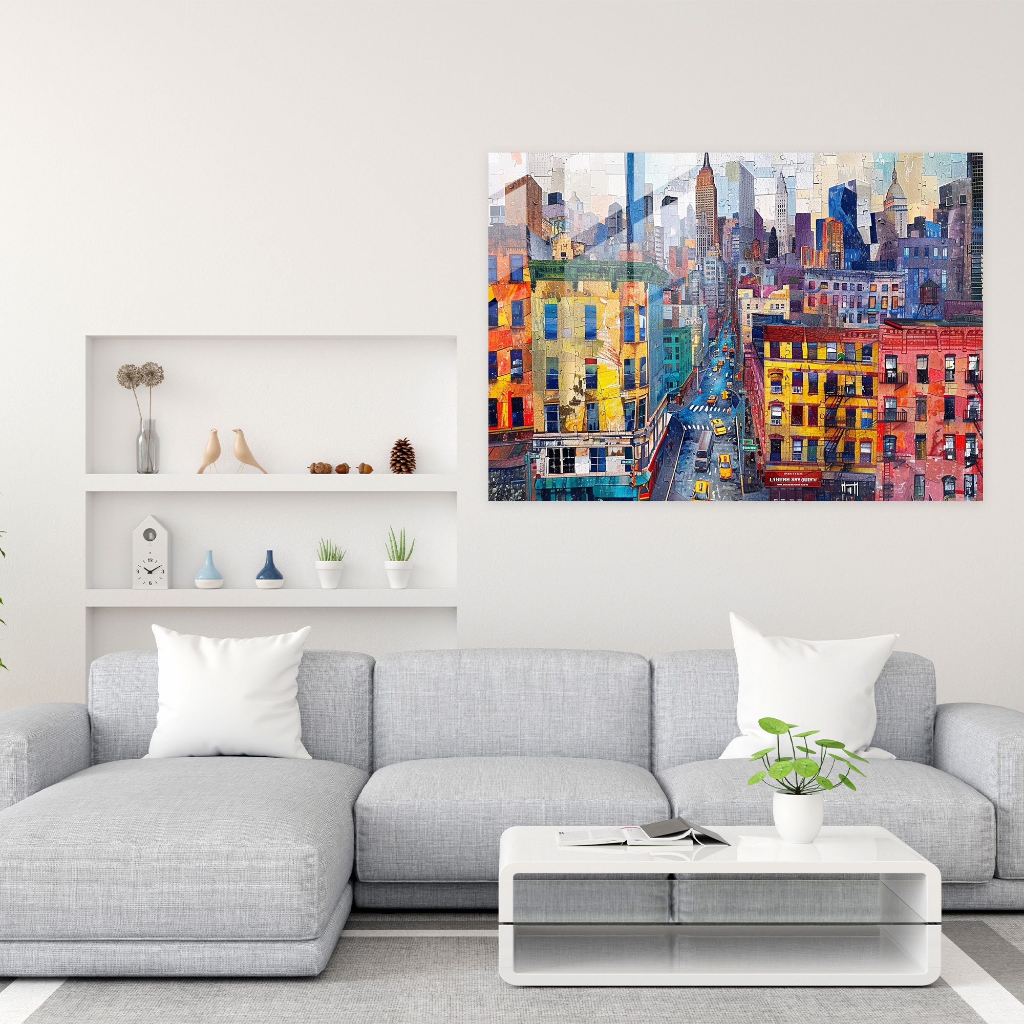 Cityscape Pointillism Home Decoration - Pointillism, Modern Art, Wall Decoration, Glass Art