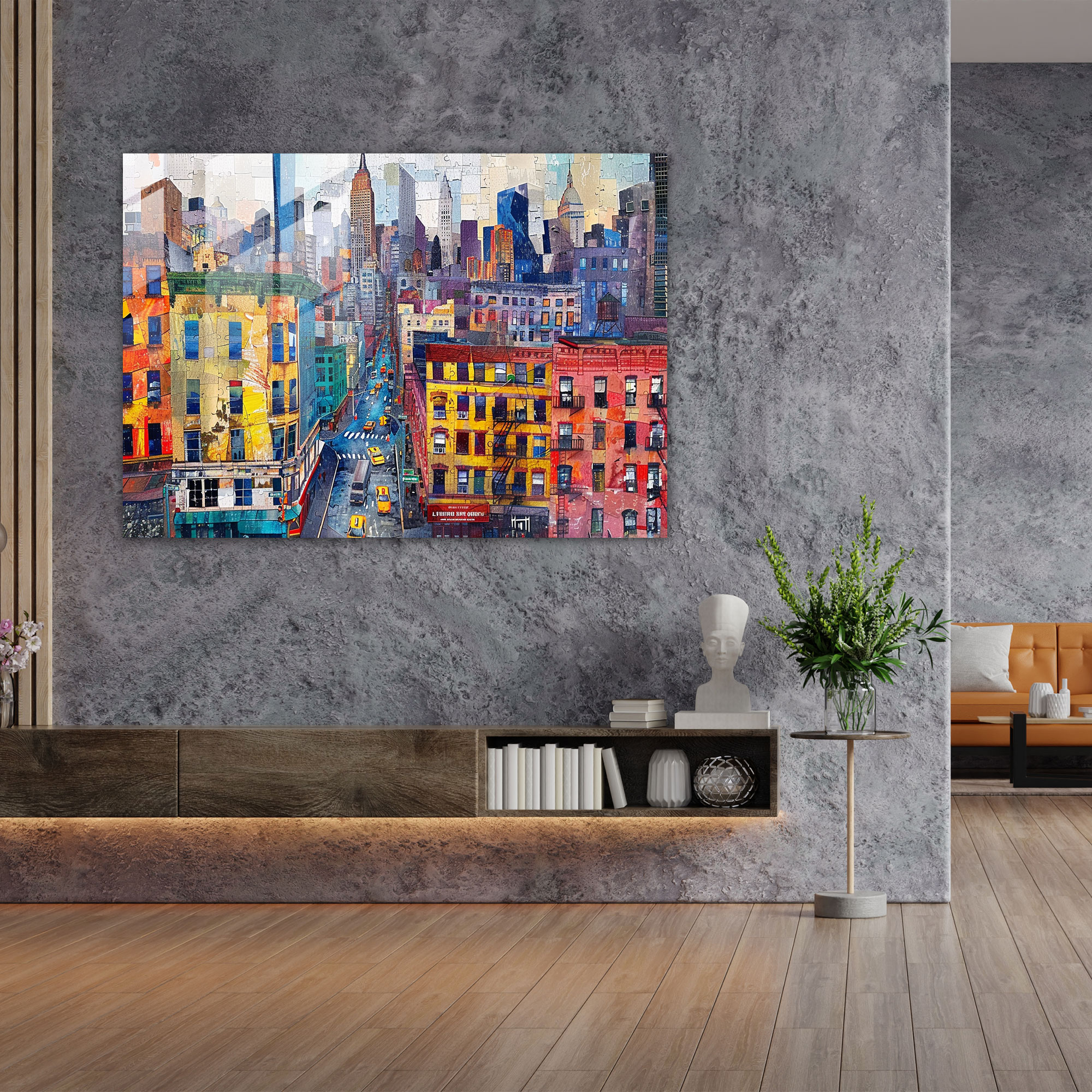 Cityscape Pointillism Home Decoration - Pointillism, Modern Art, Wall Decoration, Glass Art