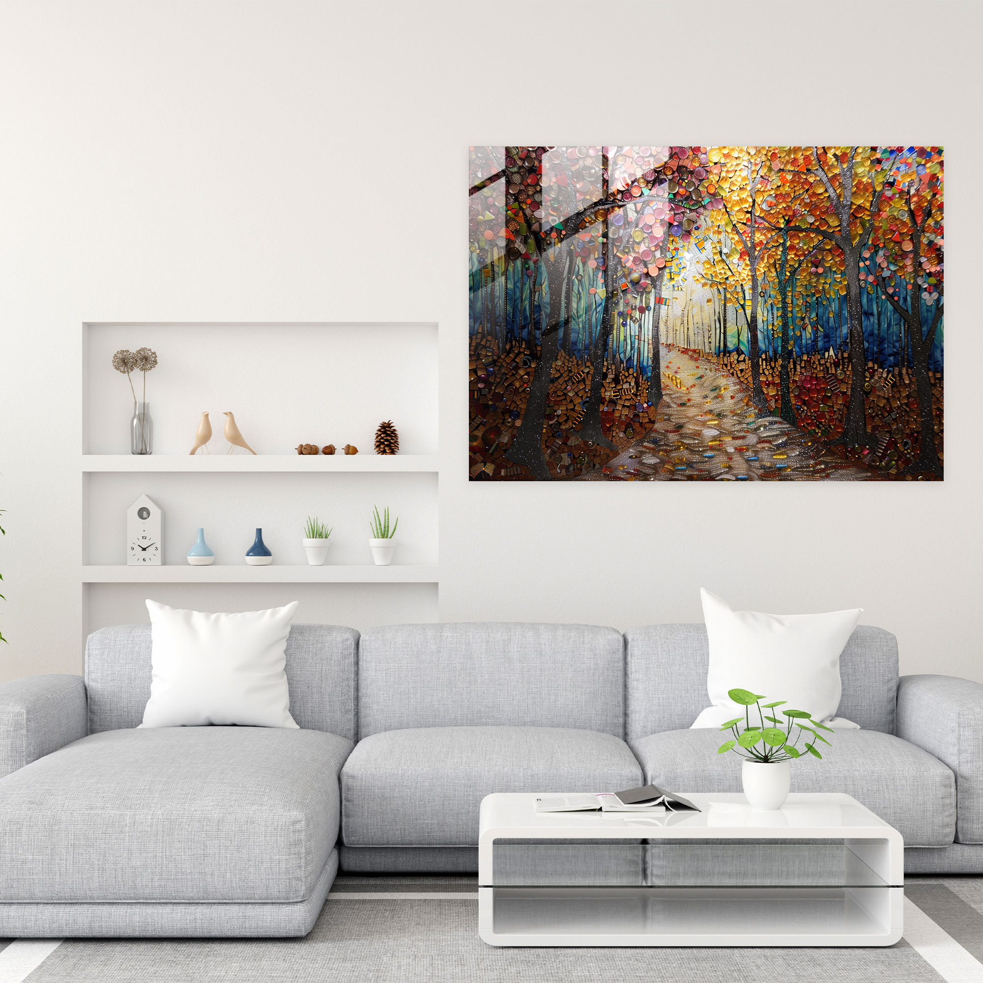 Forest Scene Pointillism Glass Art - Pointillism, Home Decoration, Glass Art, Pointillism