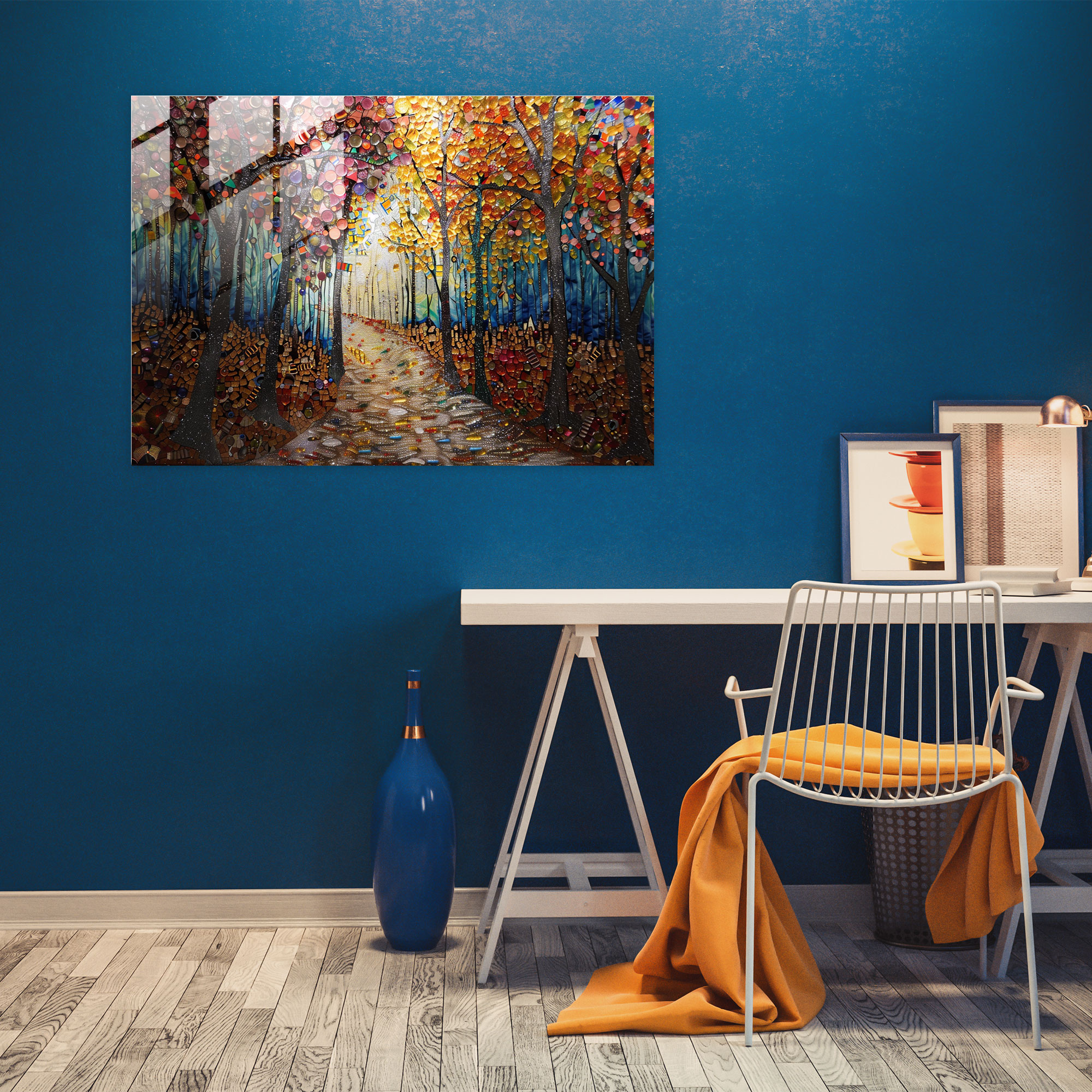 Forest Scene Pointillism Glass Art - Pointillism, Home Decoration, Glass Art, Pointillism