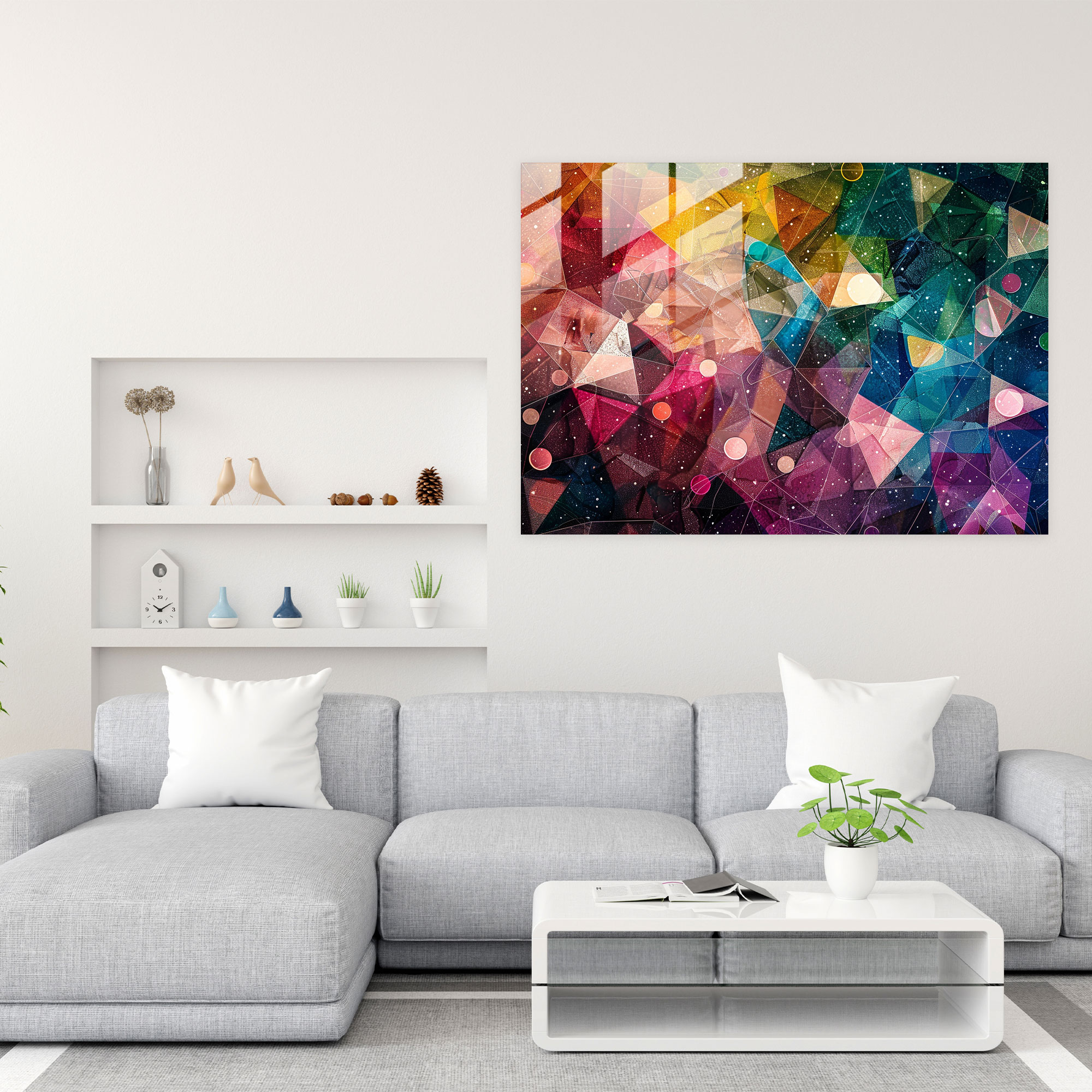 Geometric Design Pointillism Glass Print - Pointillism, Glass Art, Glass Wall Art, Wall Decoration