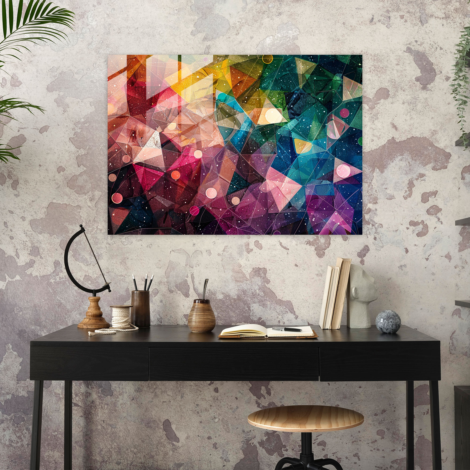 Geometric Design Pointillism Glass Print - Pointillism, Glass Art, Glass Wall Art, Wall Decoration