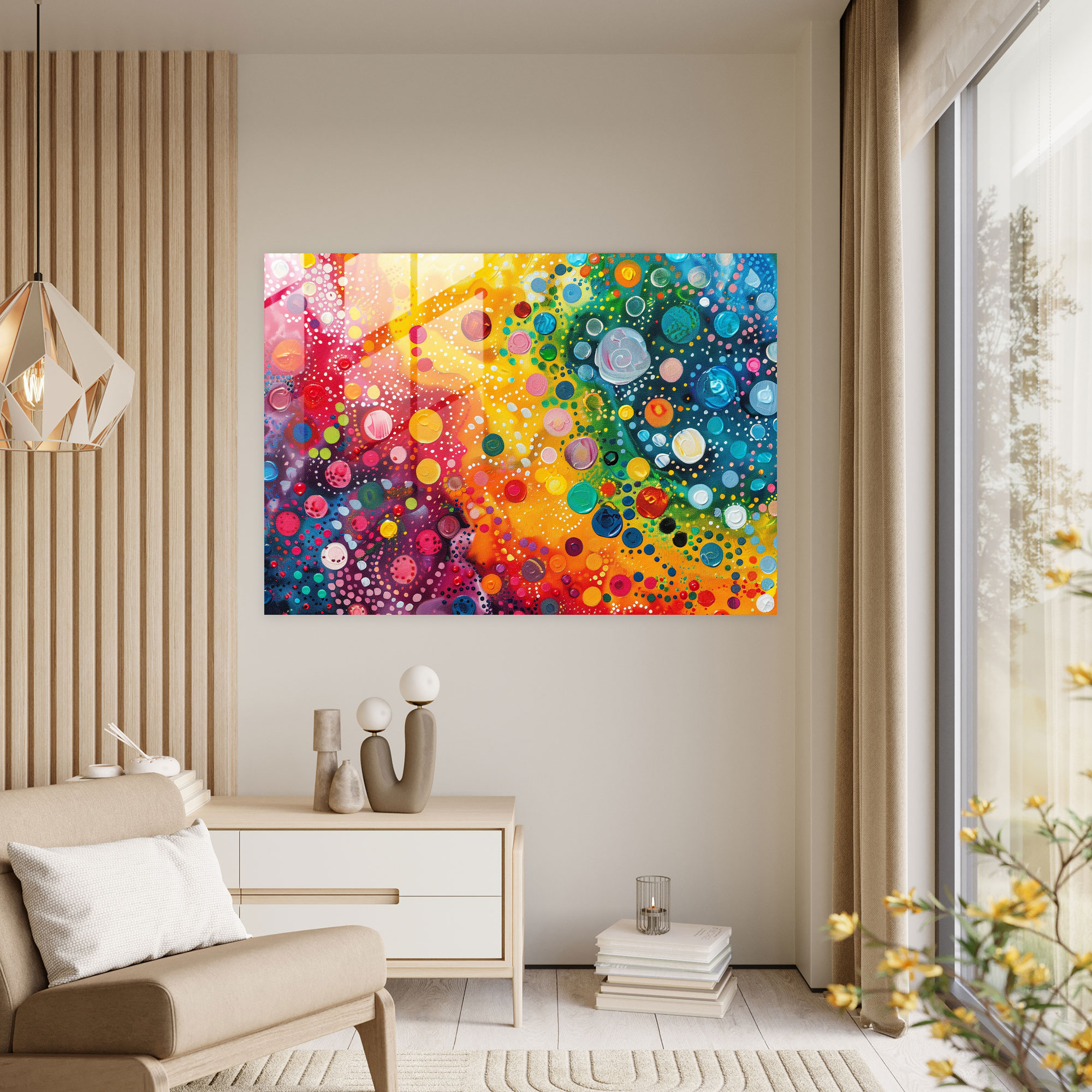 Pointillism Glass Print - Colorful Abstract - Pointillism, Colorful, Glass Wall Art, Wall Decoration