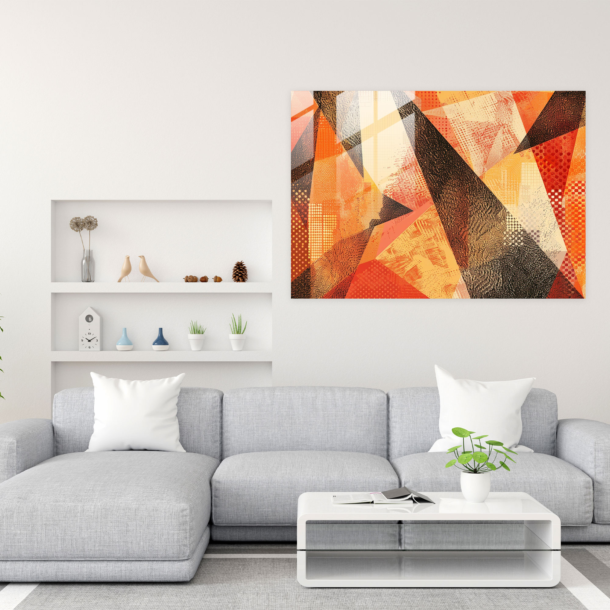Pointillism Glass Print - Warm Geometric Shapes - Pointillism, Wall Decoration, Glass Print, Abstract