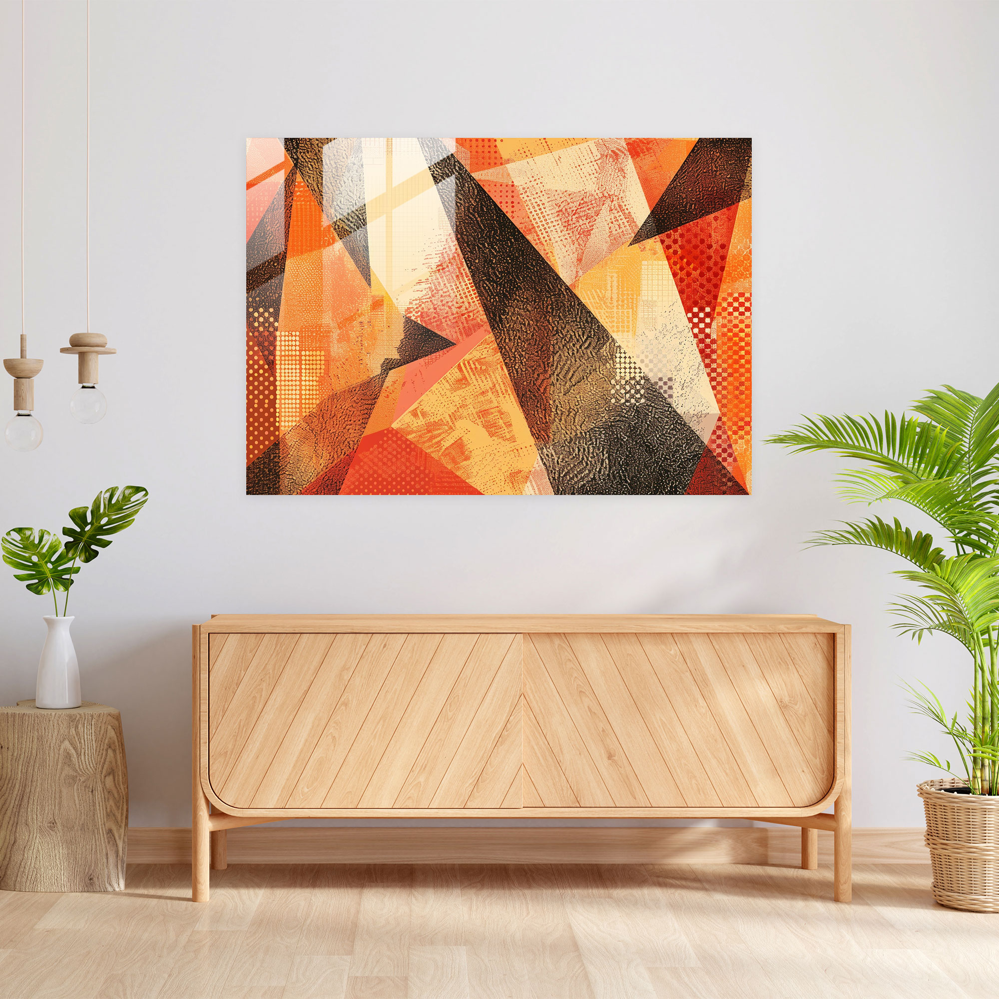 Pointillism Glass Print - Warm Geometric Shapes - Pointillism, Wall Decoration, Glass Print, Abstract
