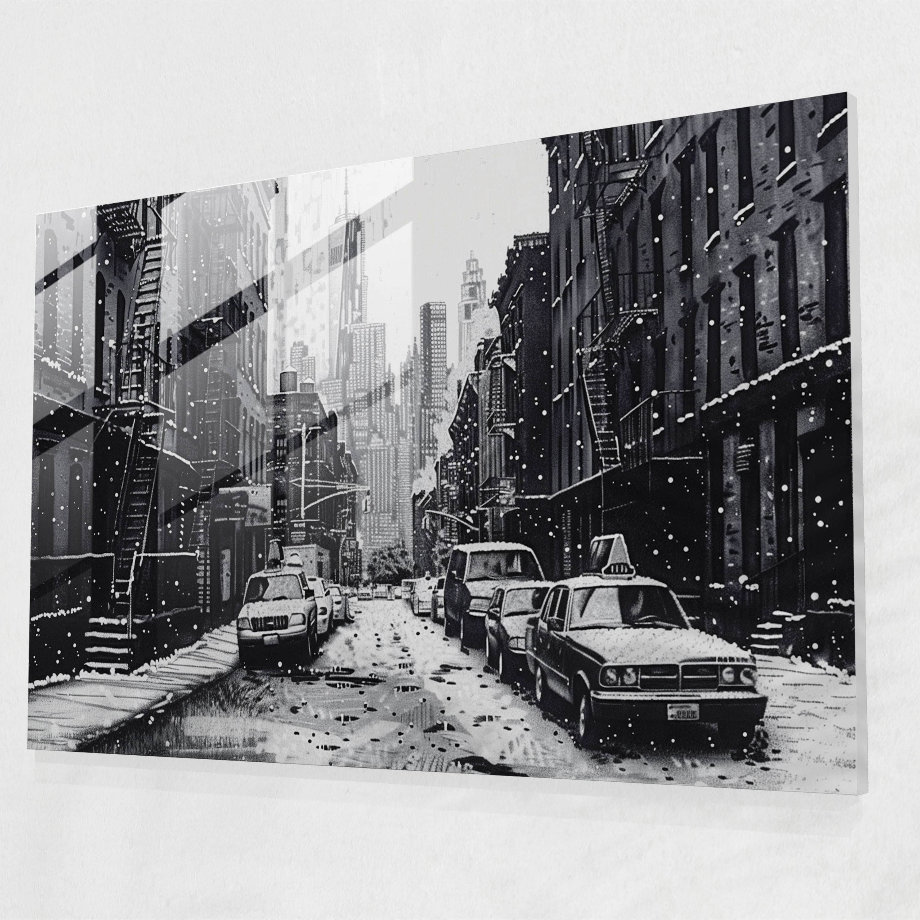 Pointillism Glass Print - City Street Scene - Pointillism, Modern Art, Wall Decoration, Glass Wall Art