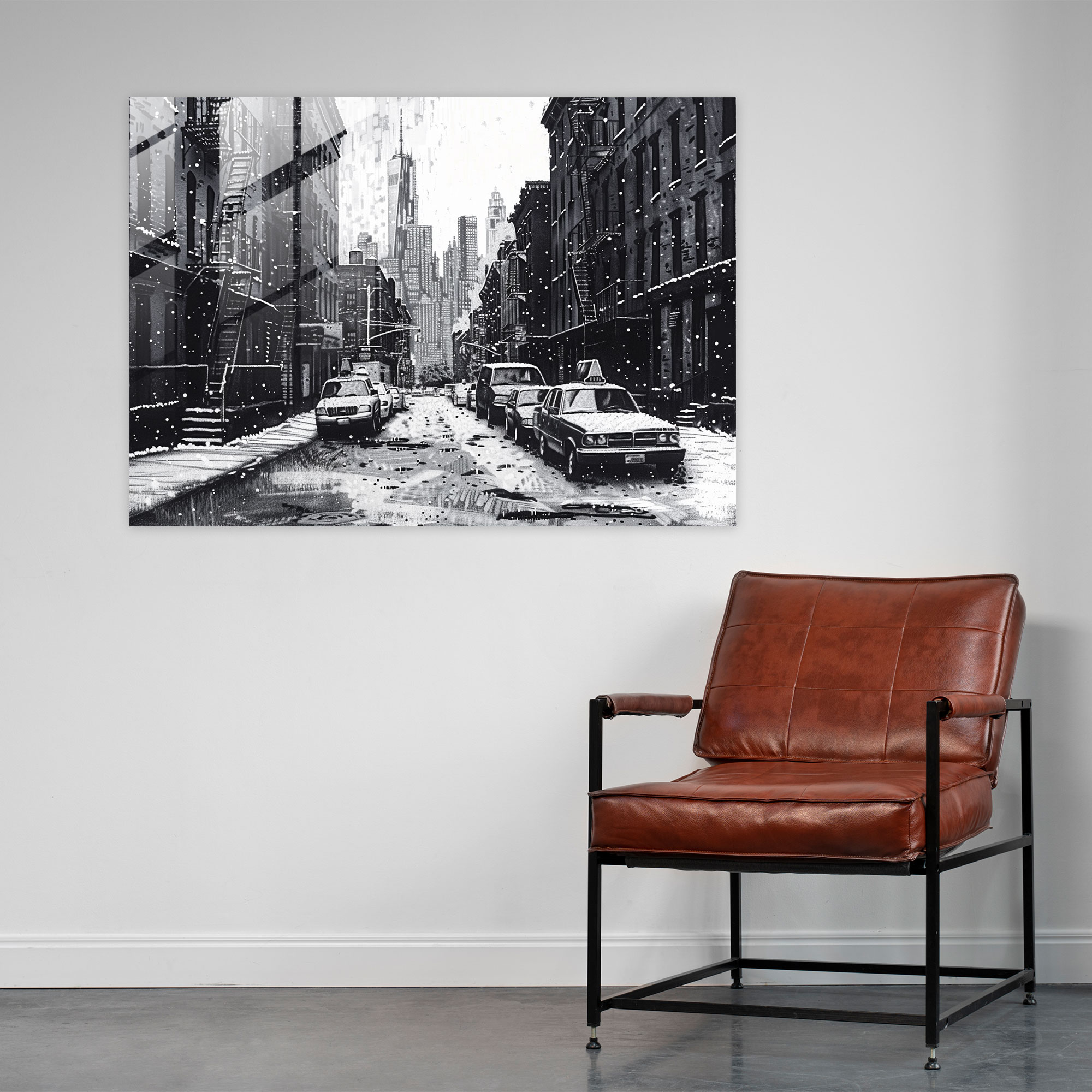 Pointillism Glass Print - City Street Scene - Pointillism, Modern Art, Wall Decoration, Glass Wall Art