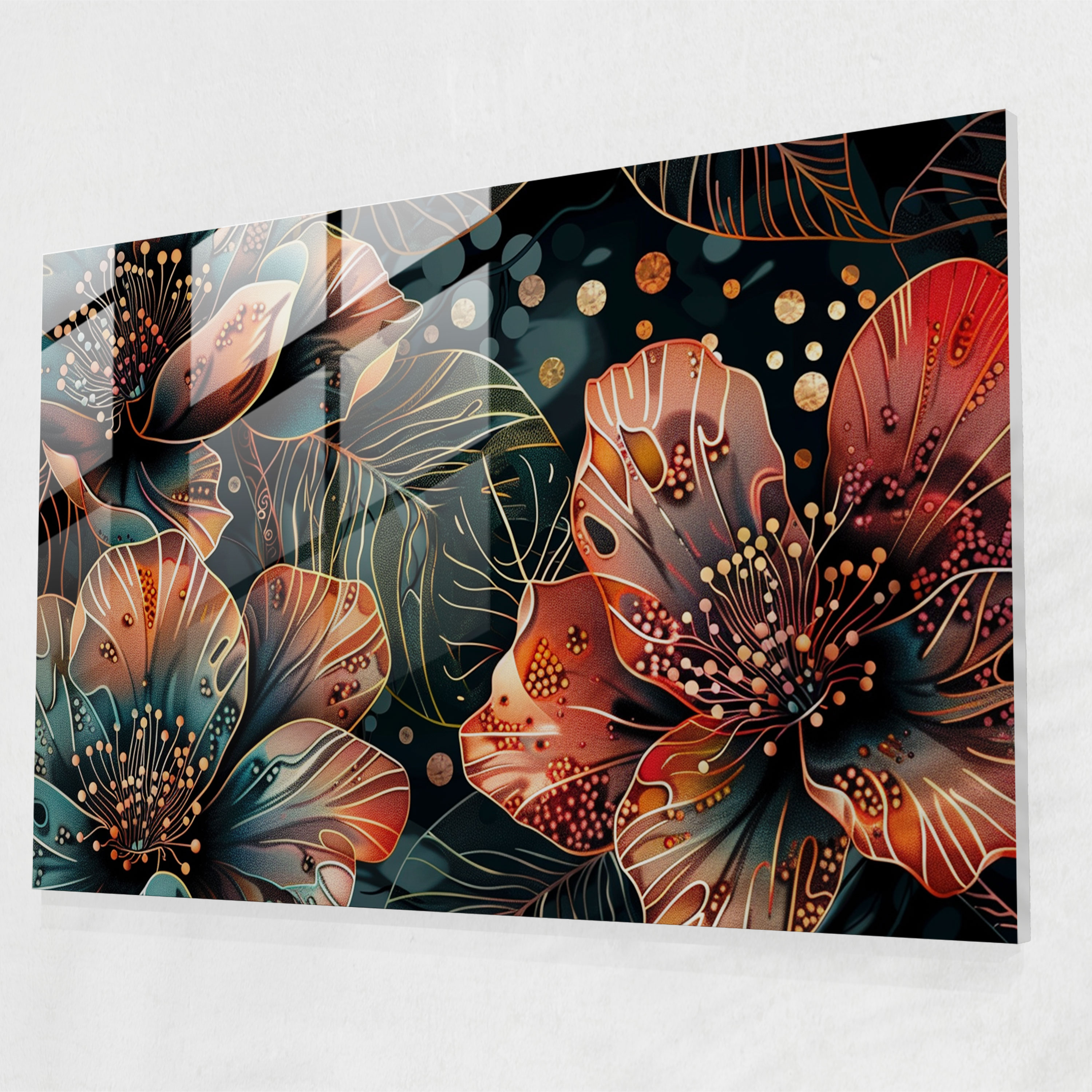 Pointillism Glass Wall Art Intricate Floral Pattern - Pointillism, Home Decoration, Glass Art, Pointillism