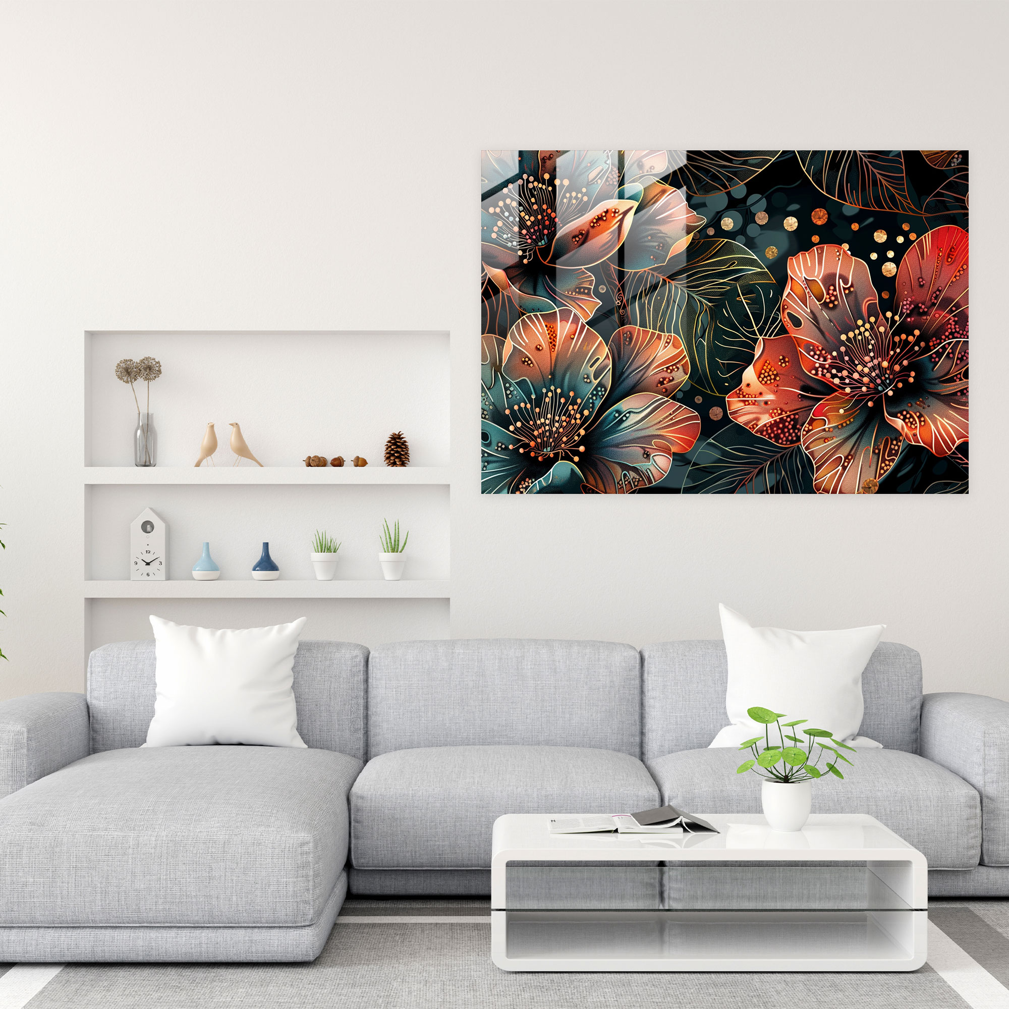 Pointillism Glass Wall Art Intricate Floral Pattern - Pointillism, Home Decoration, Glass Art, Pointillism