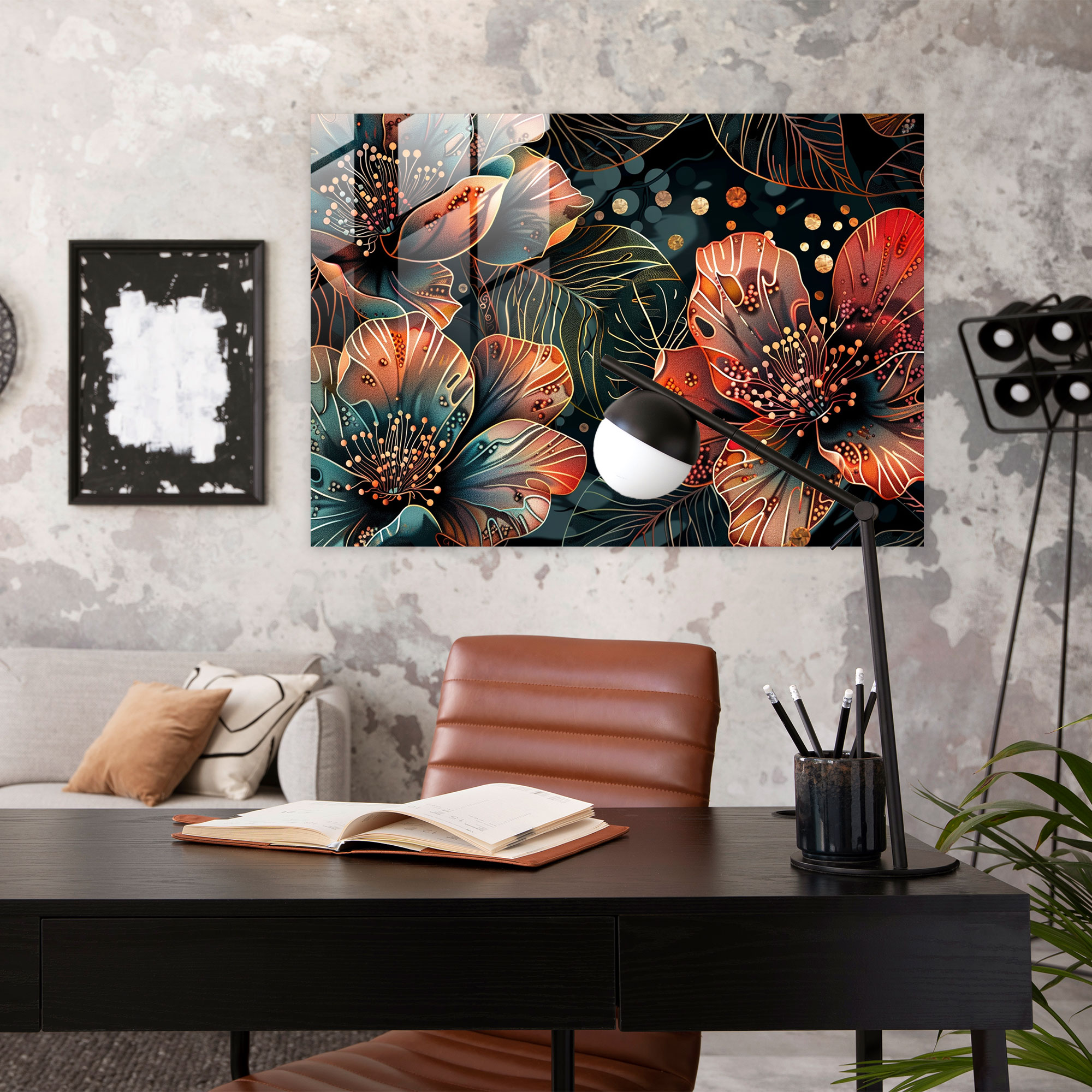 Pointillism Glass Wall Art Intricate Floral Pattern - Pointillism, Home Decoration, Glass Art, Pointillism