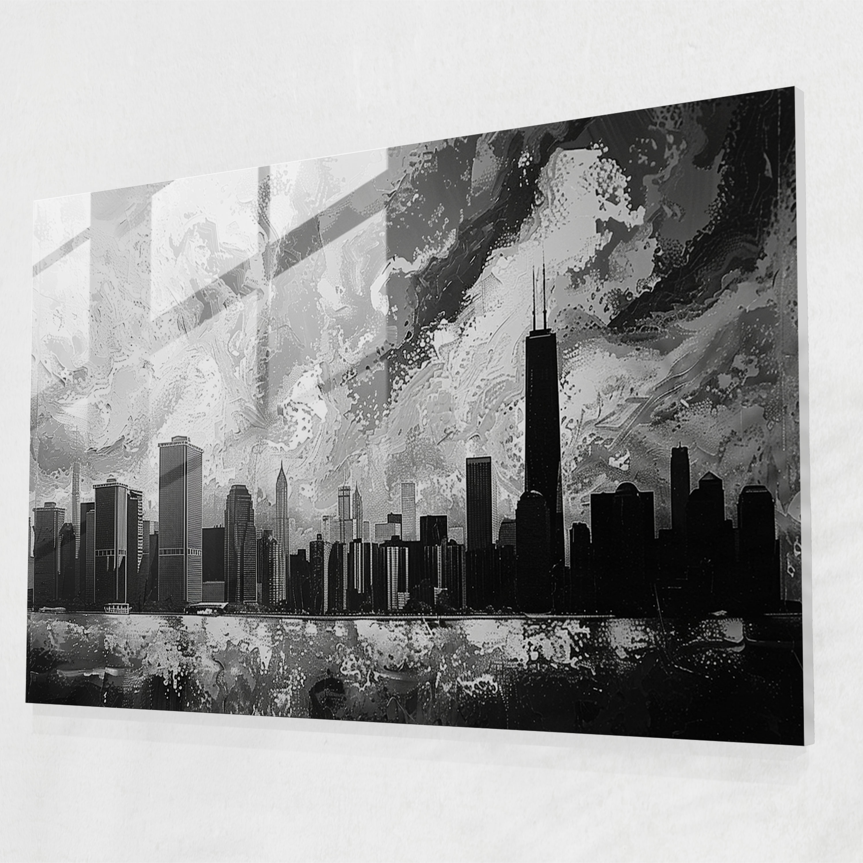 Pointillism Glass Wall Art Cityscape Skyline - Pointillism, Urban Sophistication, Glass Wall Art, Home Decoration