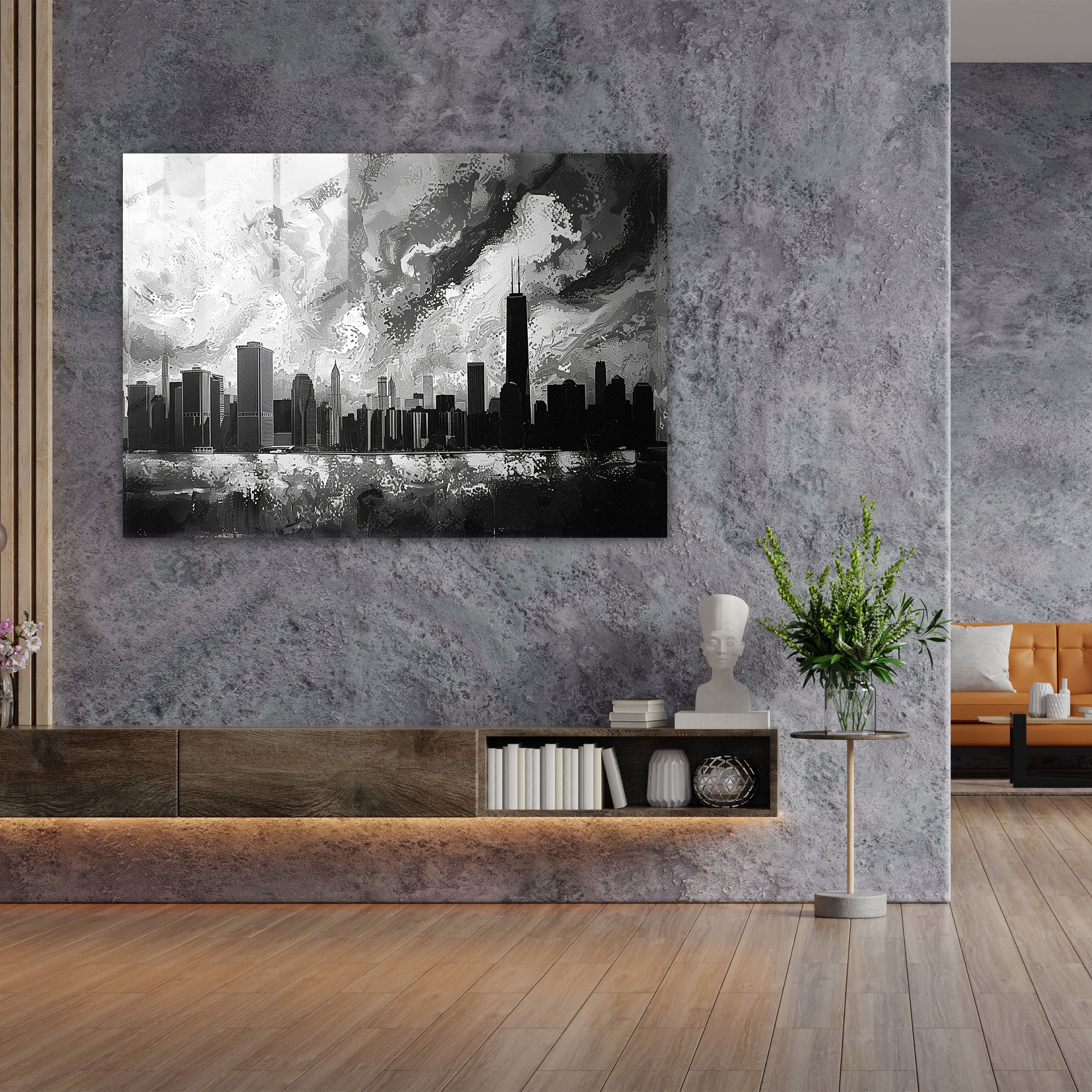 Pointillism Glass Wall Art Cityscape Skyline - Pointillism, Urban Sophistication, Glass Wall Art, Home Decoration