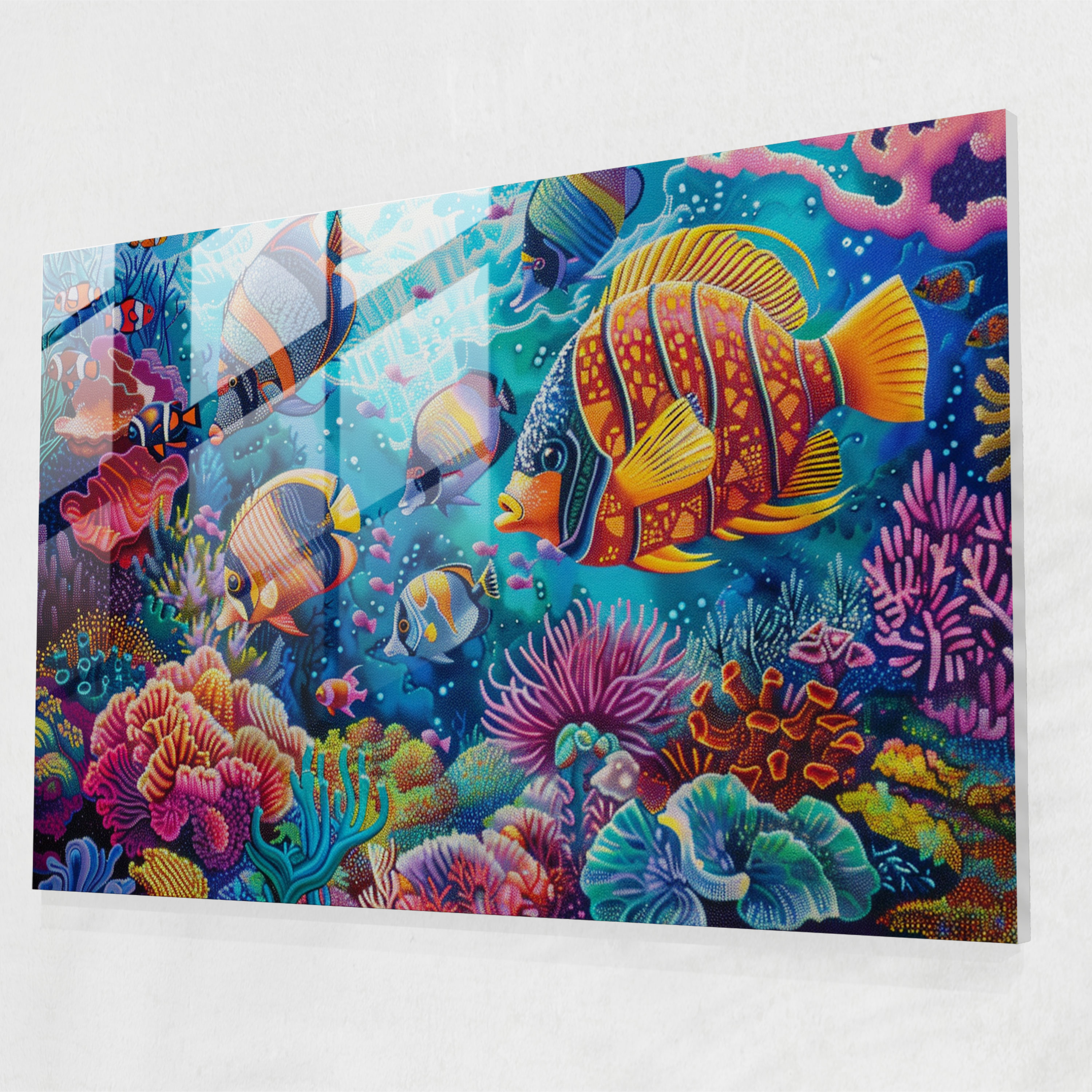 Pointillism Glass Print Underwater Marine Life - Pointillism, Pointillism, Glass Art, Glass Wall Art