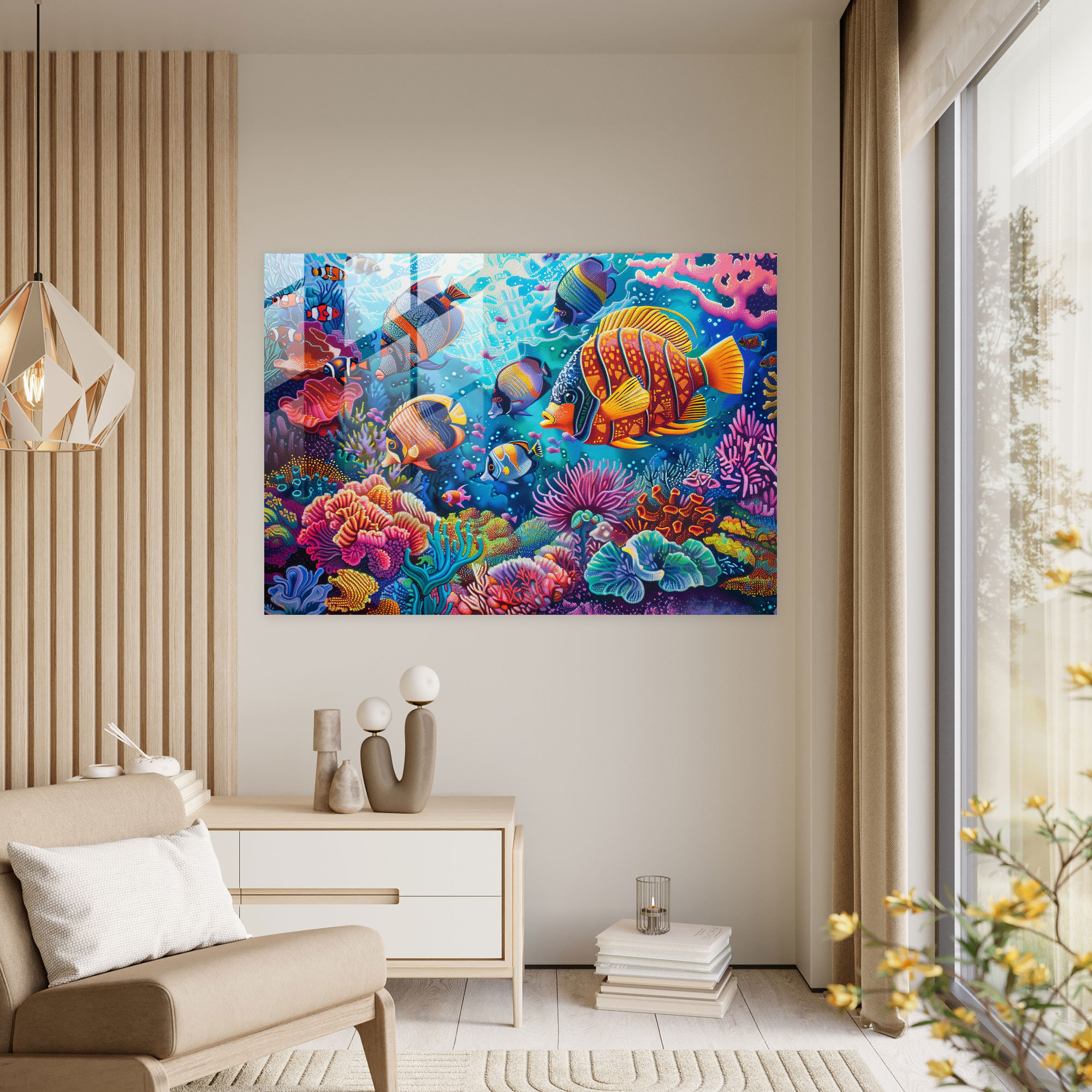 Pointillism Glass Print Underwater Marine Life - Pointillism, Pointillism, Glass Art, Glass Wall Art