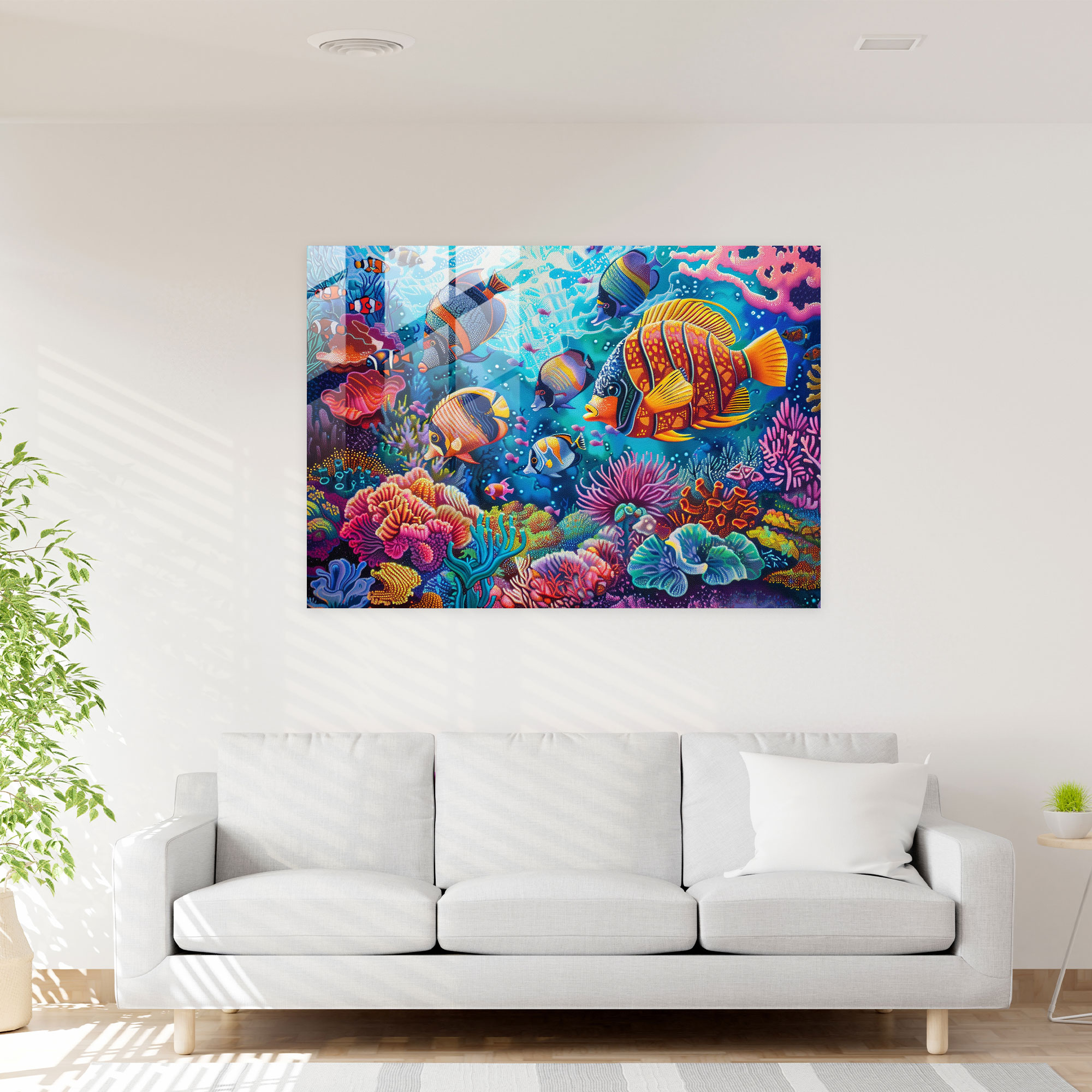 Pointillism Glass Print Underwater Marine Life - Pointillism, Pointillism, Glass Art, Glass Wall Art