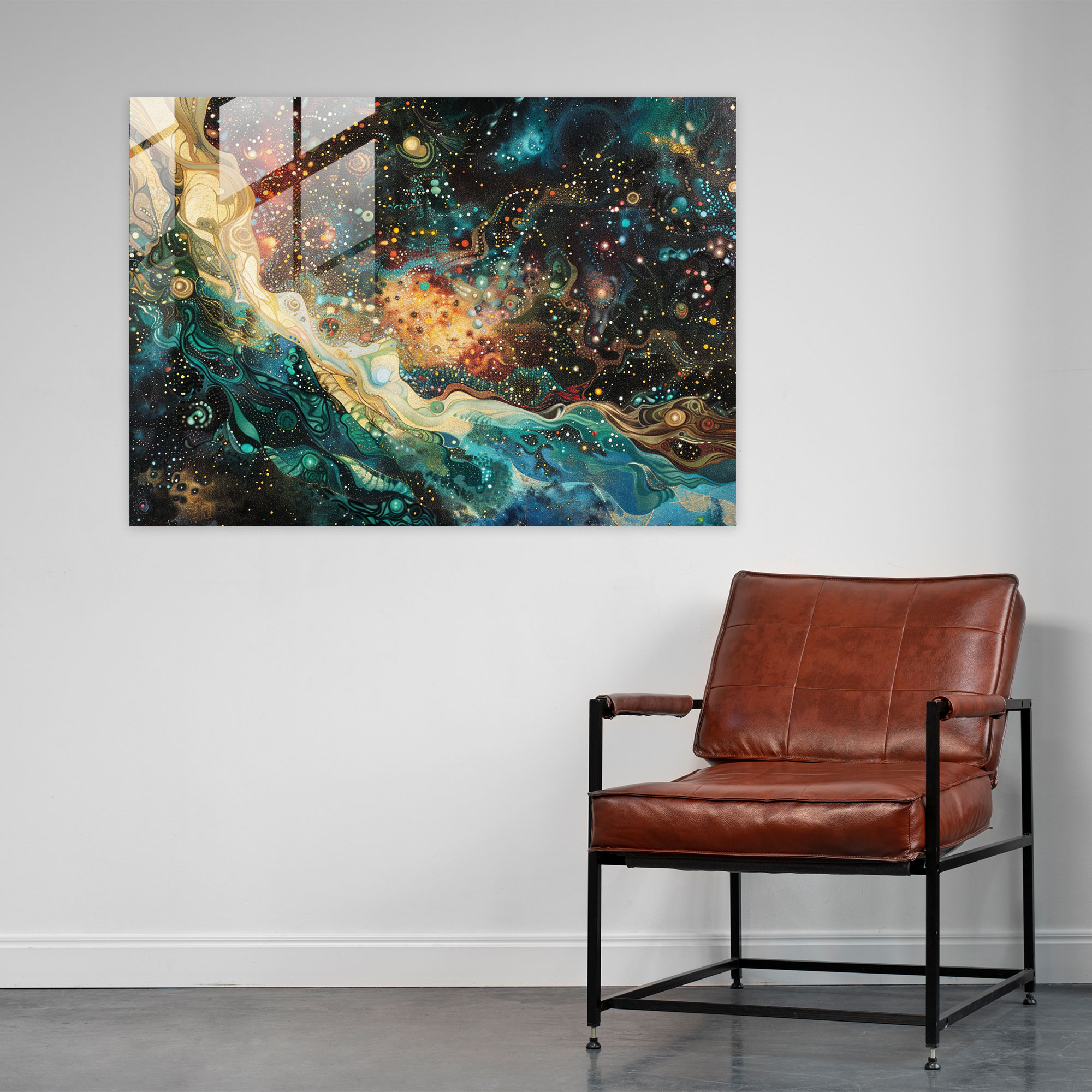 Pointillism Glass Wall Art Celestial Galaxy Scene - Pointillism, Wall Decoration, Cosmic Wonders, Glass Art