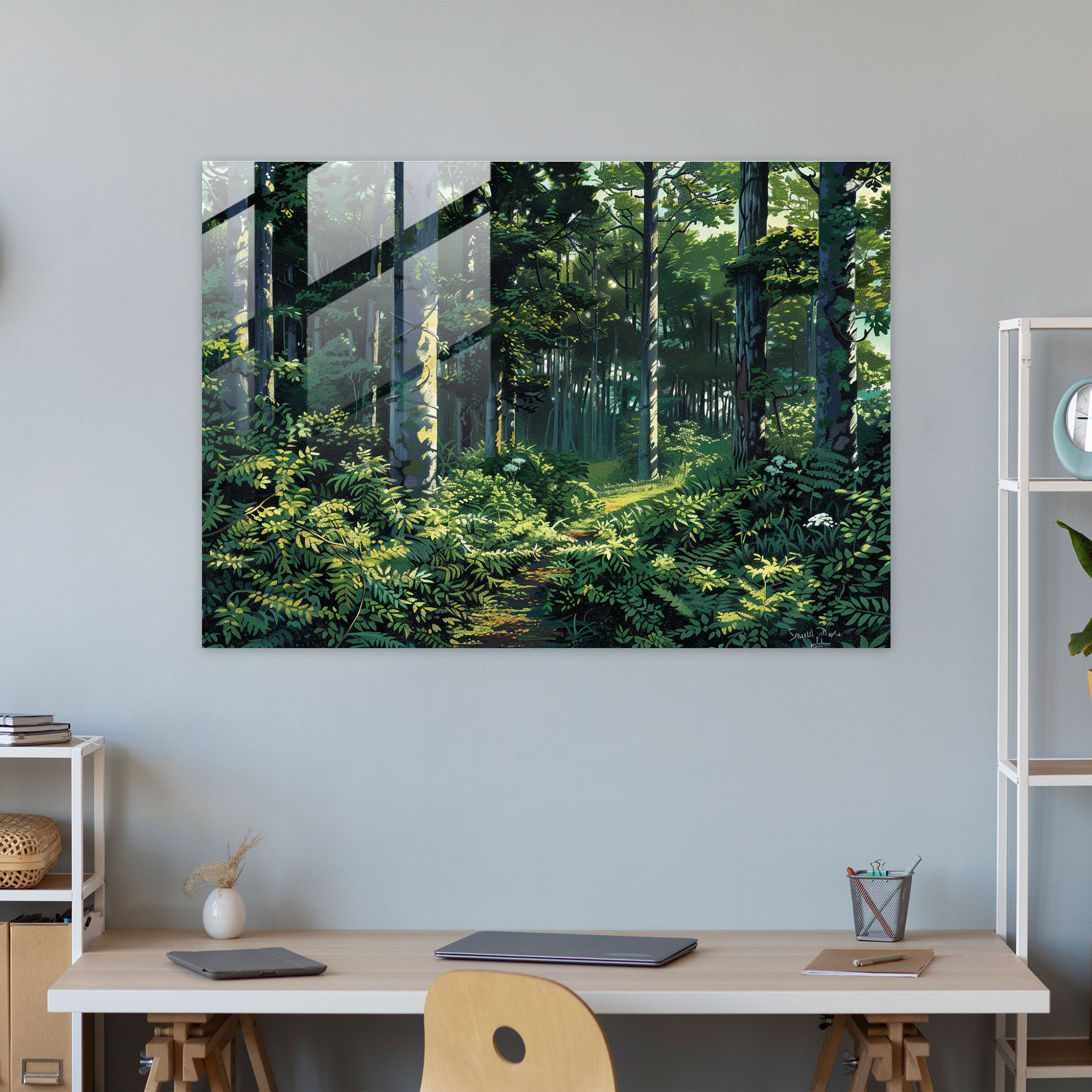 Pointillism Glass Wall Art Lush Forest Foliage - Pointillism, Glass Art, Glass Print, Wall Decoration