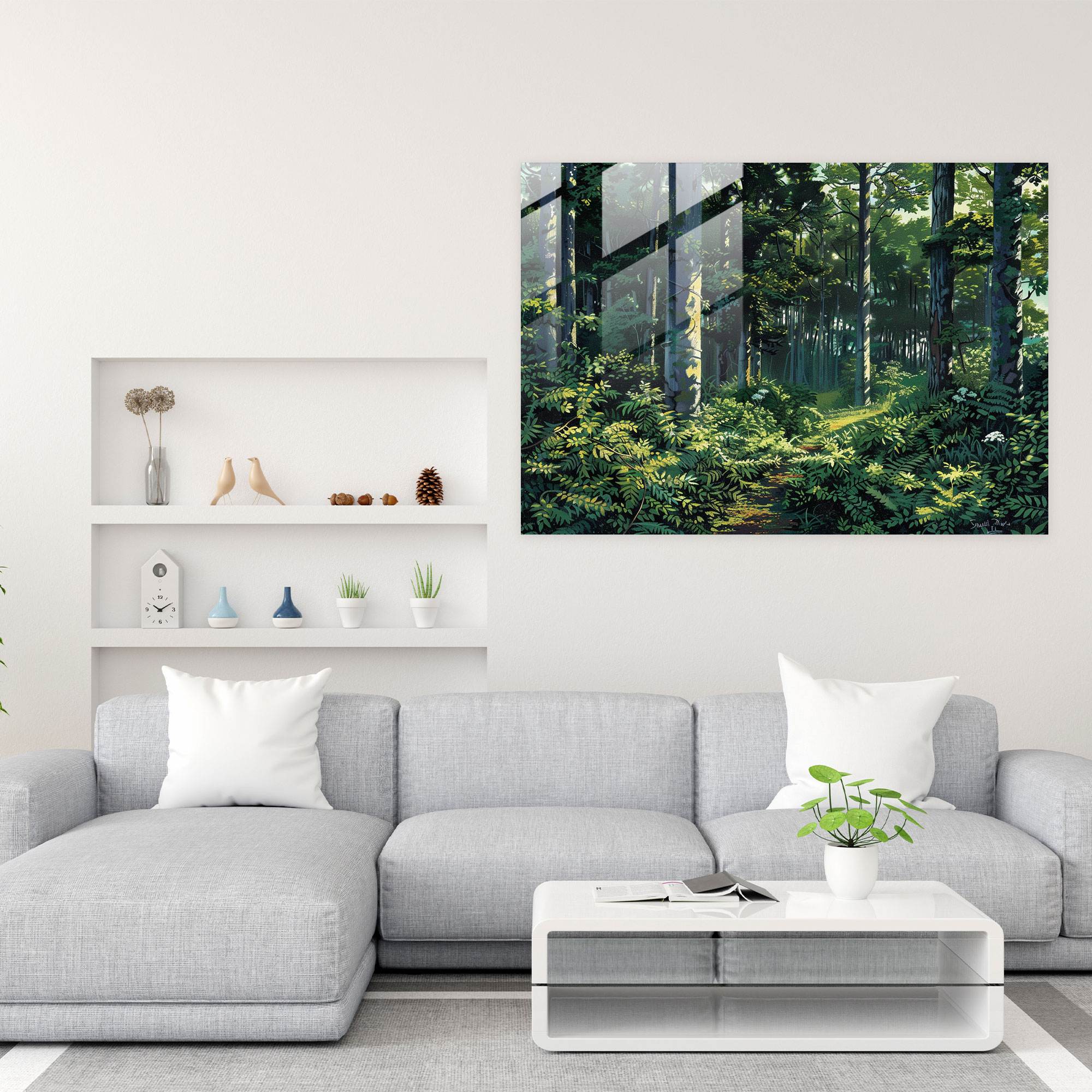 Pointillism Glass Wall Art Lush Forest Foliage - Pointillism, Glass Art, Glass Print, Wall Decoration