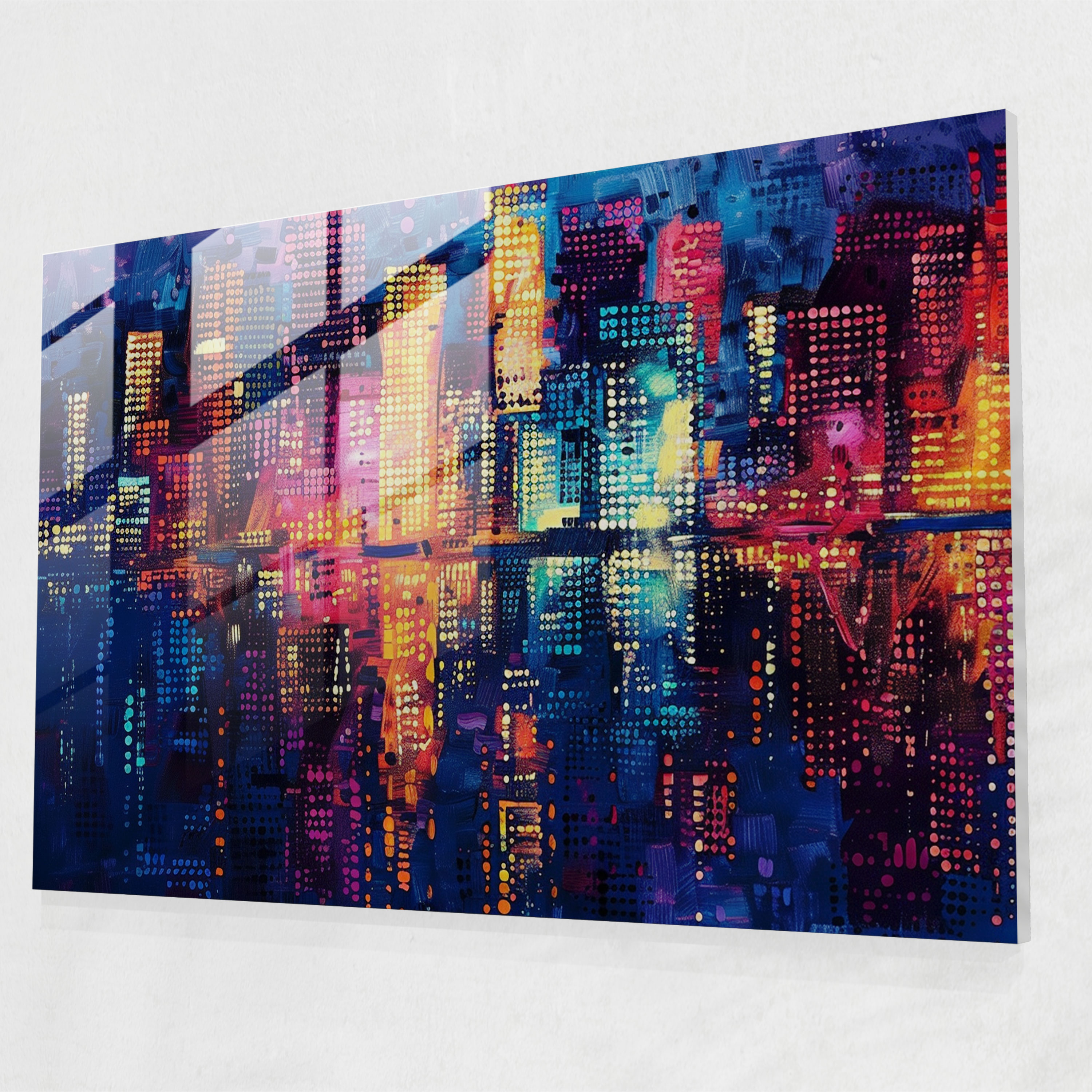 Pointillism Cityscape Glass Wall Art - Pointillism, Glass Art, Cityscape, Glass Wall Art