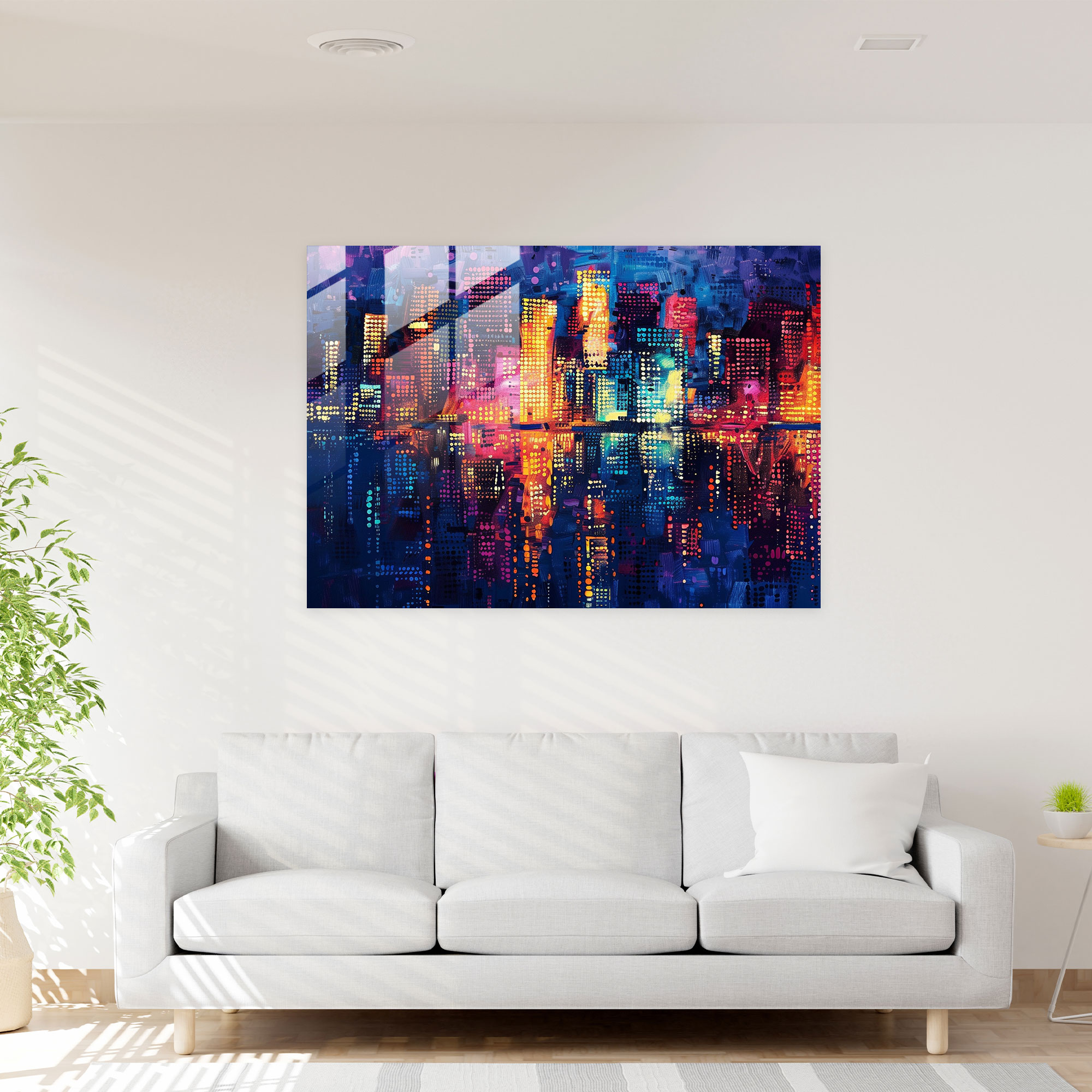 Pointillism Cityscape Glass Wall Art - Pointillism, Glass Art, Cityscape, Glass Wall Art