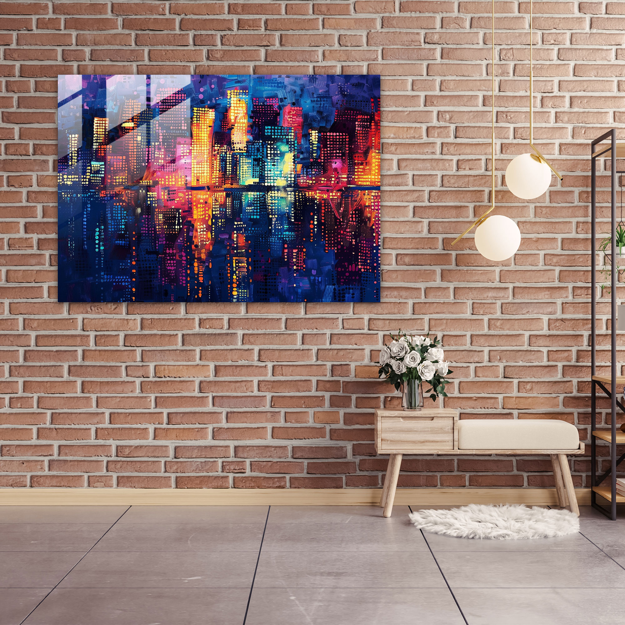 Pointillism Cityscape Glass Wall Art - Pointillism, Glass Art, Cityscape, Glass Wall Art