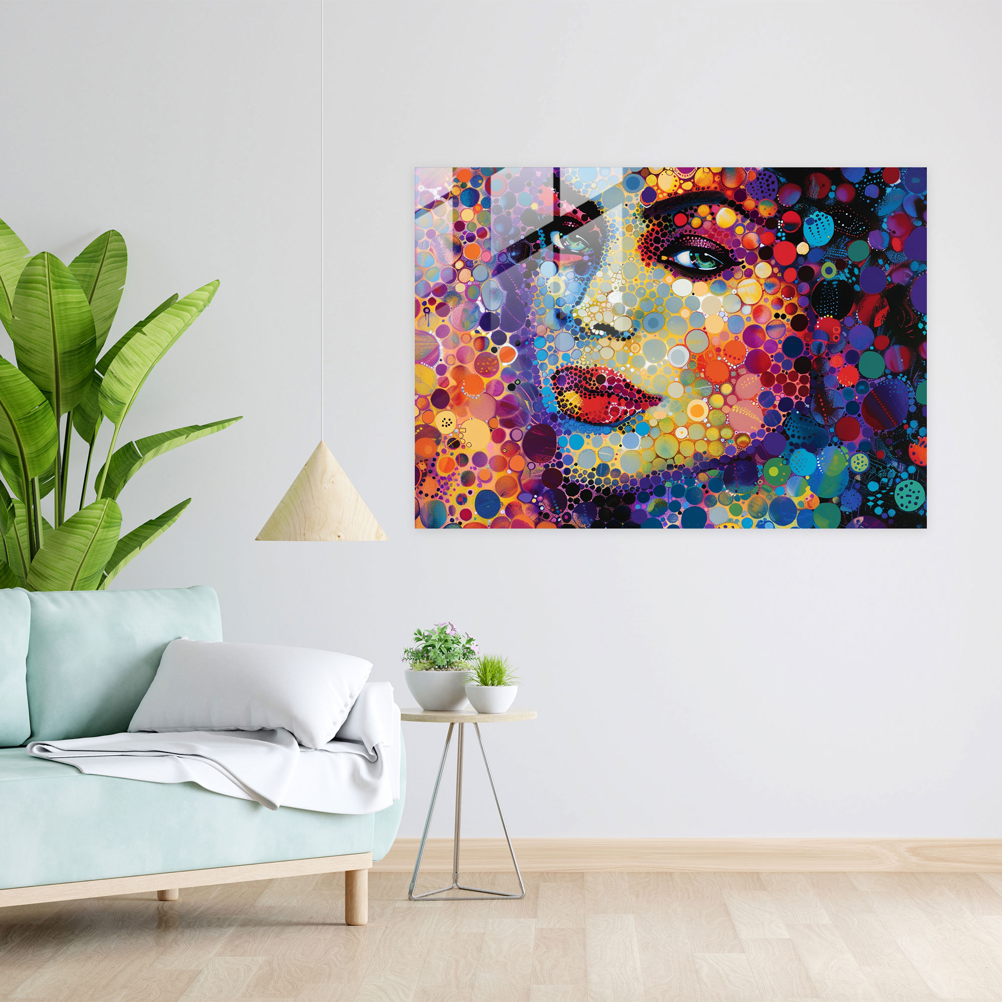 Pointillism Portrait Glass Print - Pointillism, Portrait, Glass Wall Art, Woman
