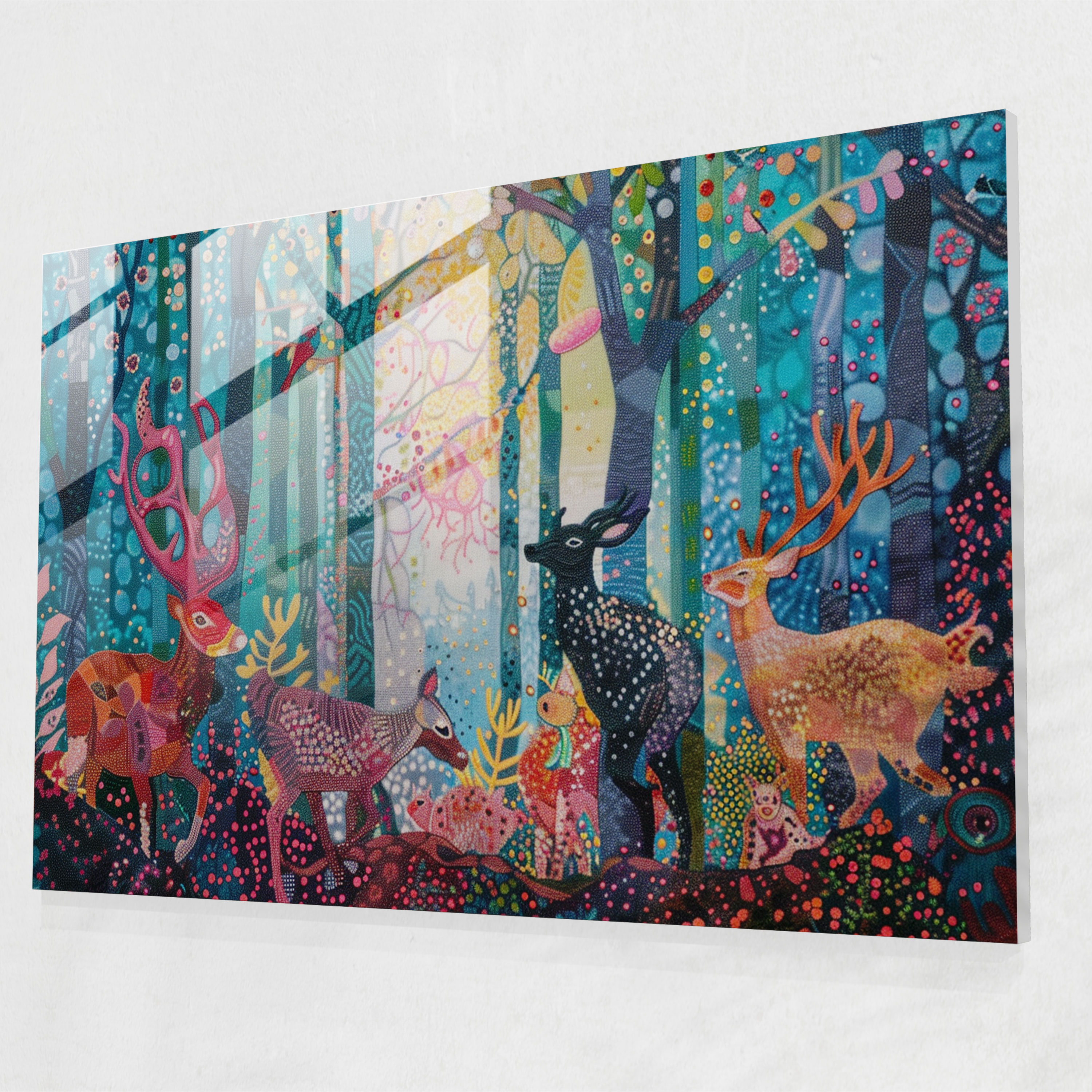 Pointillism Forest Glass Print - Pointillism, Home Decoration, Modern Art, Forest