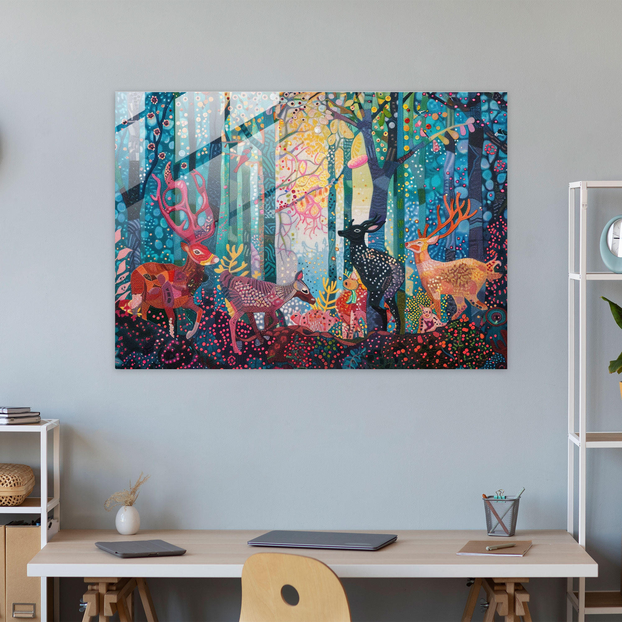 Pointillism Forest Glass Print - Pointillism, Home Decoration, Modern Art, Forest