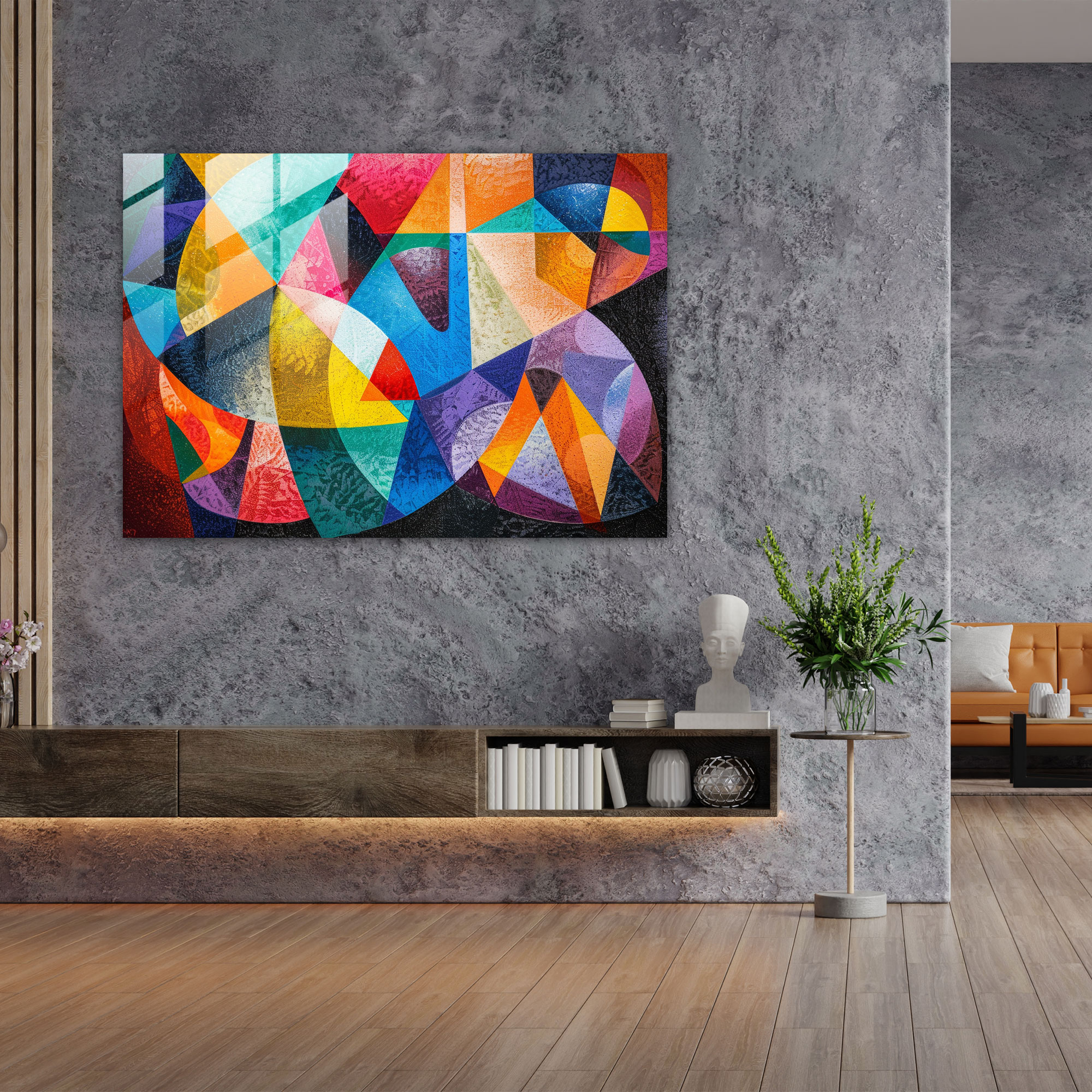 Pointillism Geometric Glass Print - Pointillism, Home Decoration, Wall Decoration, Abstract