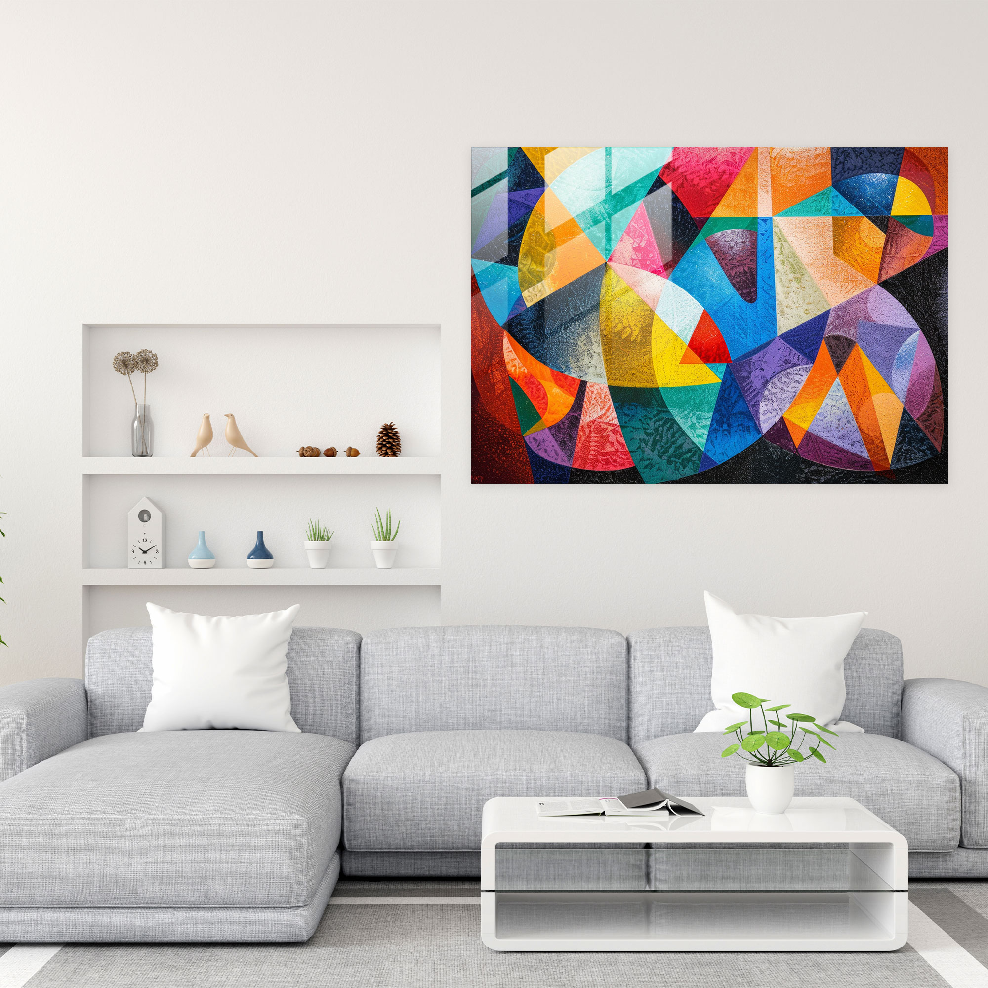 Pointillism Geometric Glass Print - Pointillism, Home Decoration, Wall Decoration, Abstract