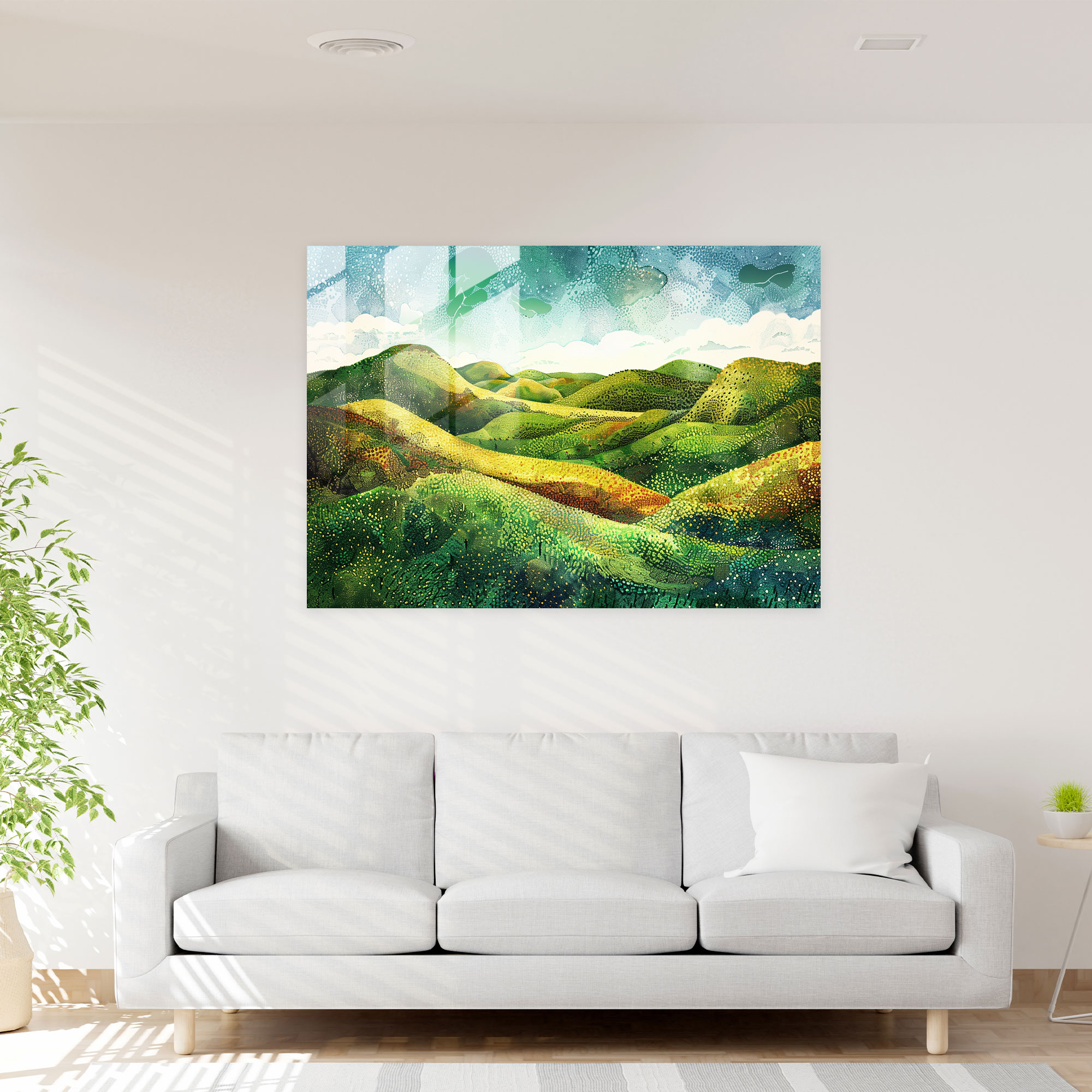Pointillism Landscape Glass Wall Art - Pointillism, Glass Print, Wall Decoration, Pointillism