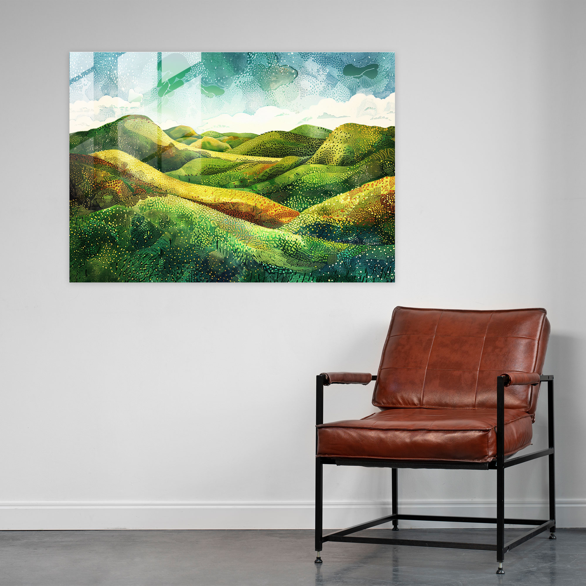 Pointillism Landscape Glass Wall Art - Pointillism, Glass Print, Wall Decoration, Pointillism