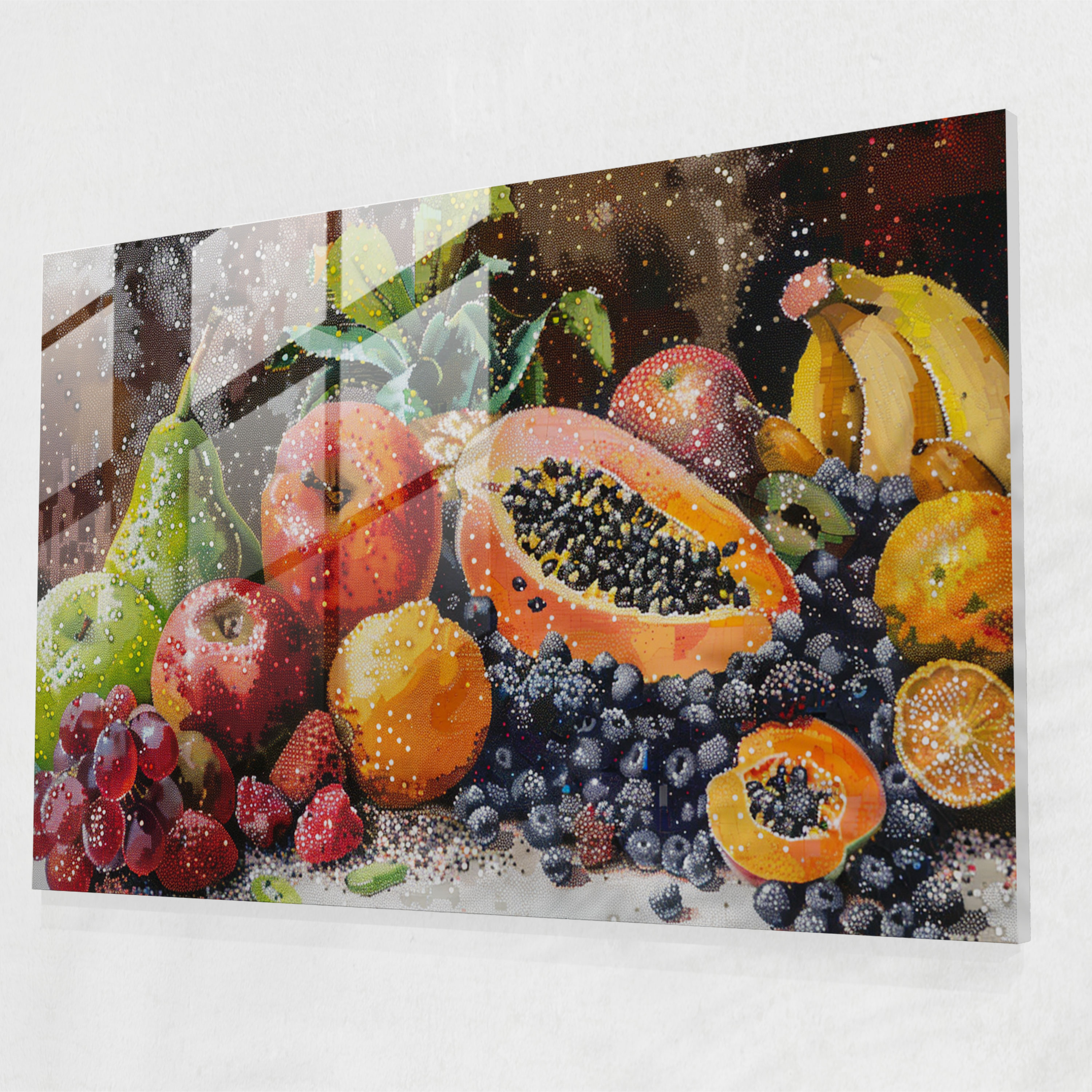 Pointillism Fruit Glass Print - Pointillism, Fruit, Home Decoration, Wall Decoration