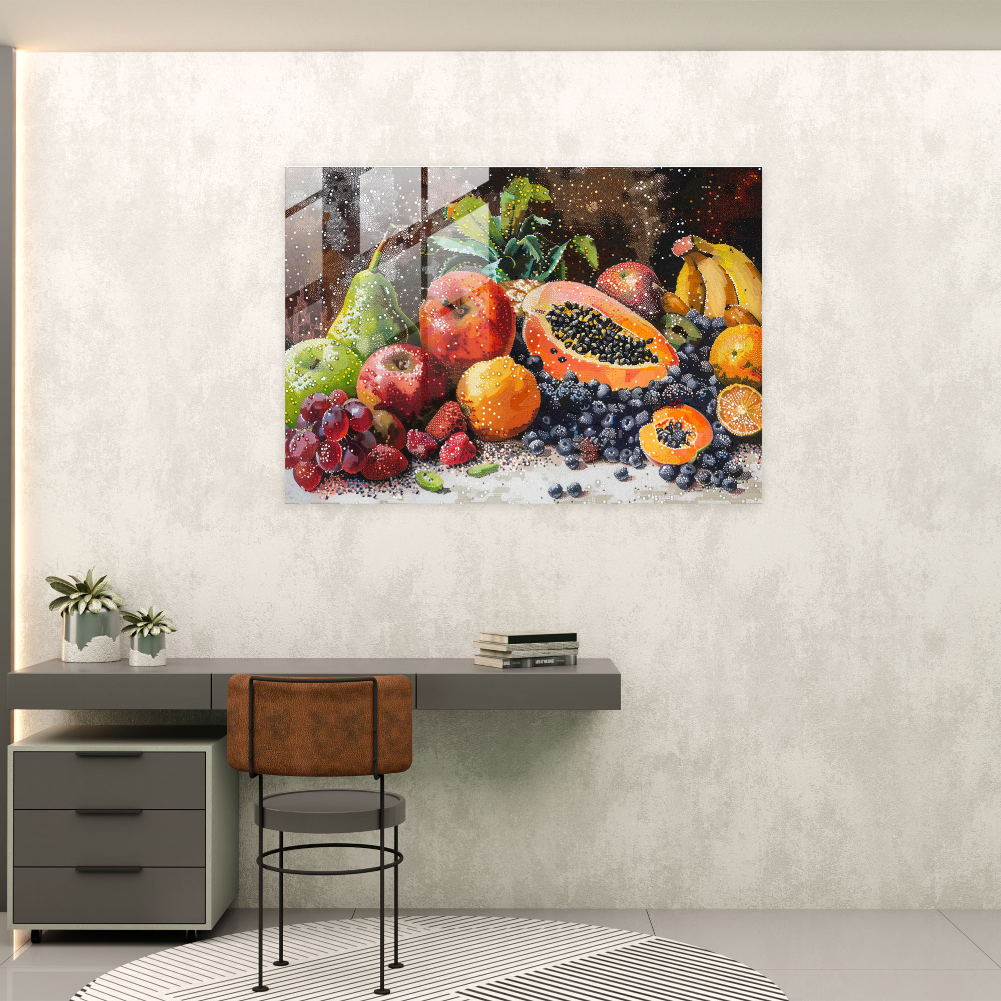 Pointillism Fruit Glass Print - Pointillism, Fruit, Home Decoration, Wall Decoration