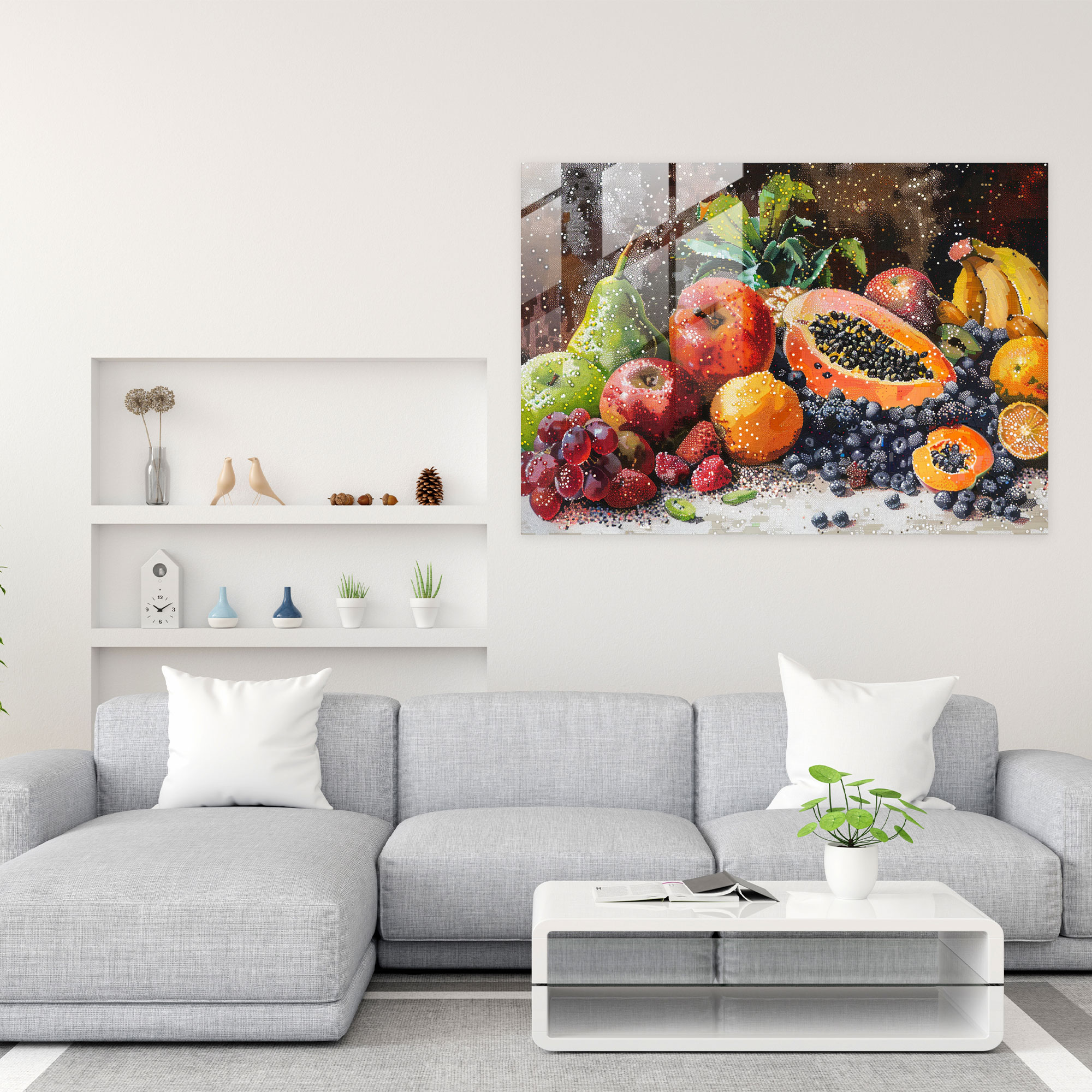 Pointillism Fruit Glass Print - Pointillism, Fruit, Home Decoration, Wall Decoration