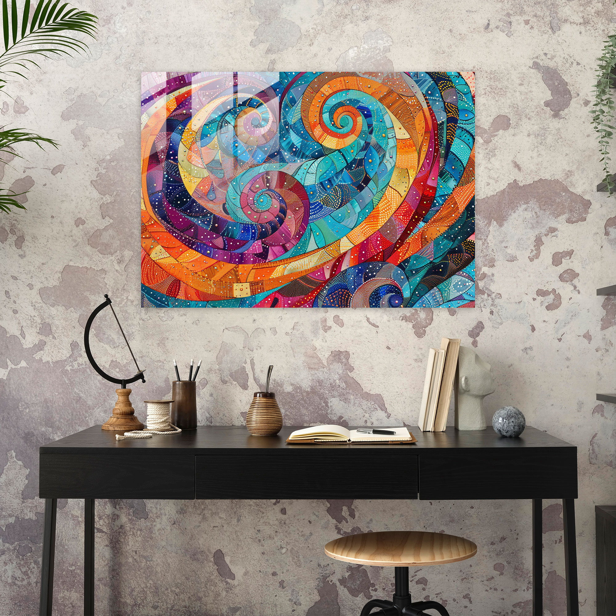 Pointillism Swirls Glass Print - Pointillism, Wall Decoration, Glass Print, Home Decoration