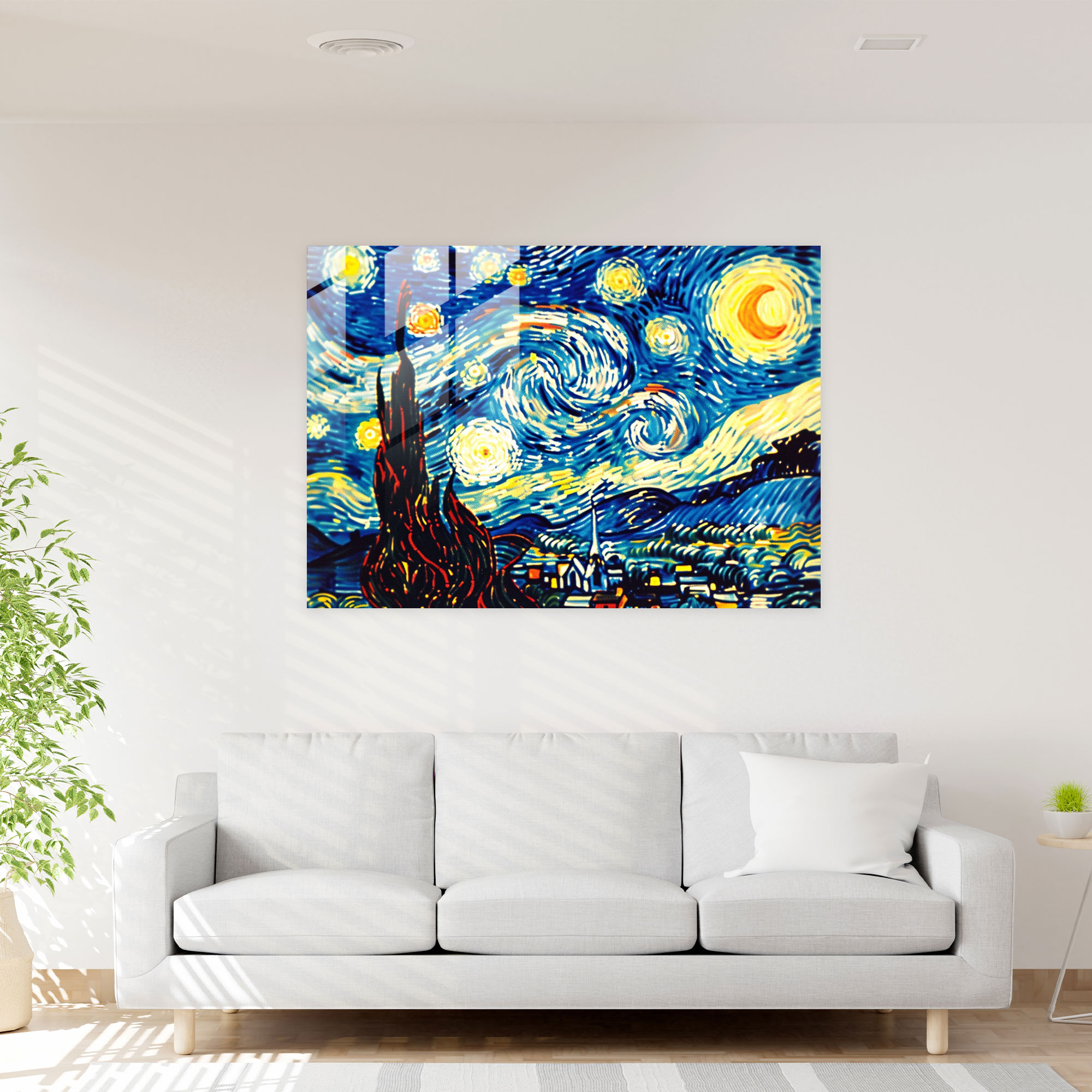 Post-Impressionism Glass Print - Starry Night Glass Wall Art - Post-Impressionism, Wall Decoration, Home Decoration, Glass Wall Art