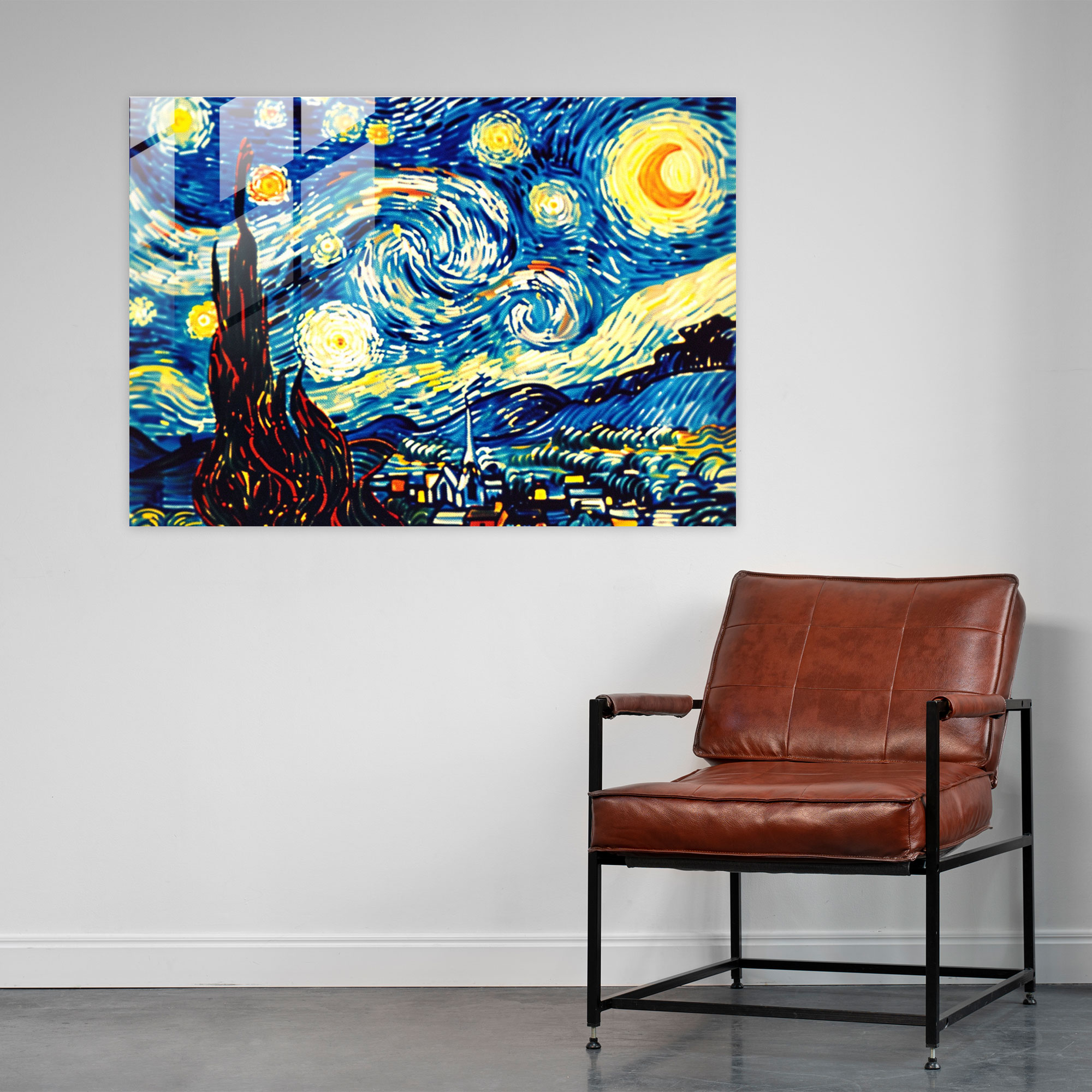 Post-Impressionism Glass Print - Starry Night Glass Wall Art - Post-Impressionism, Wall Decoration, Home Decoration, Glass Wall Art