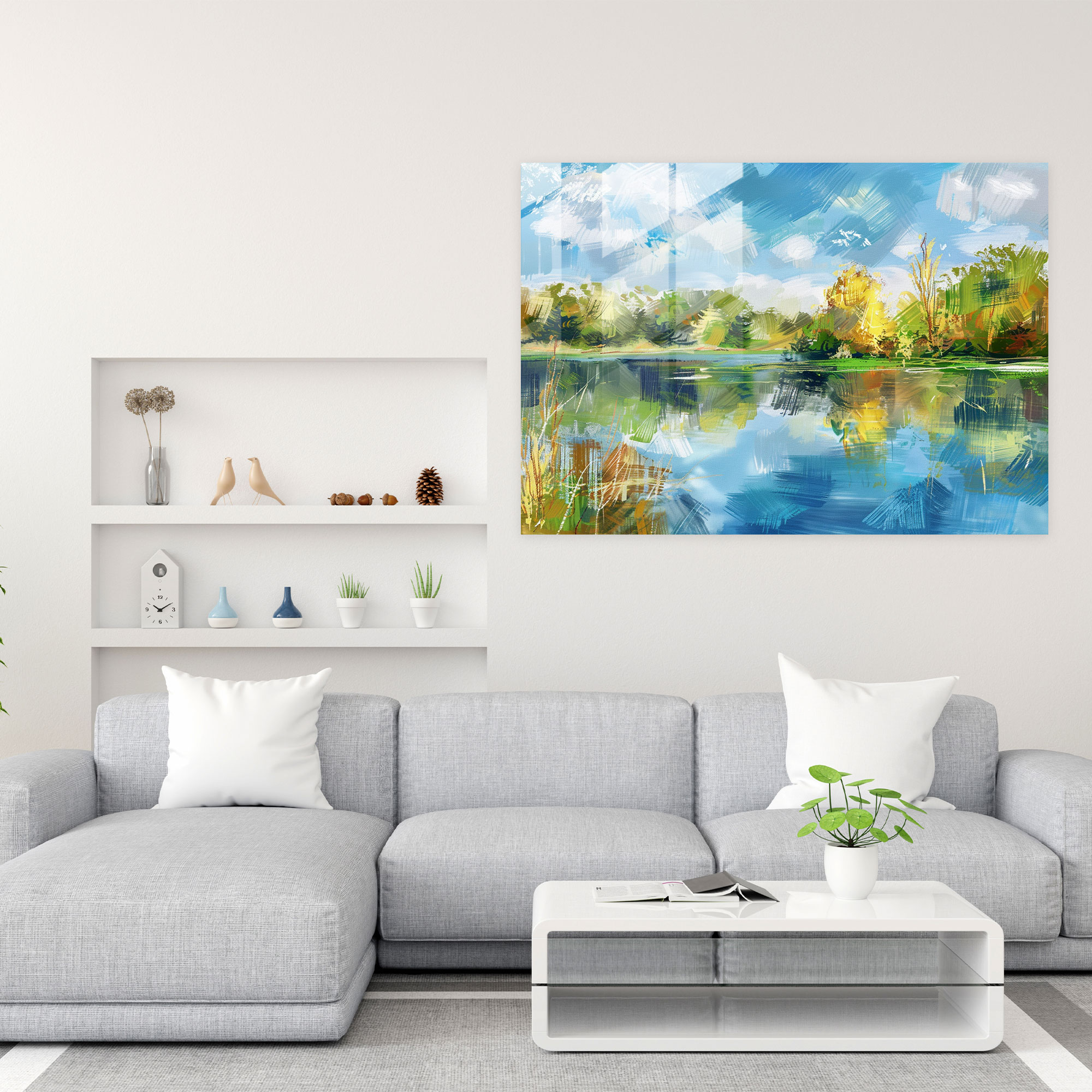 Lake Scene Glass Print - Post-Impressionism, Glass Print, Wall Decoration, Modern Art