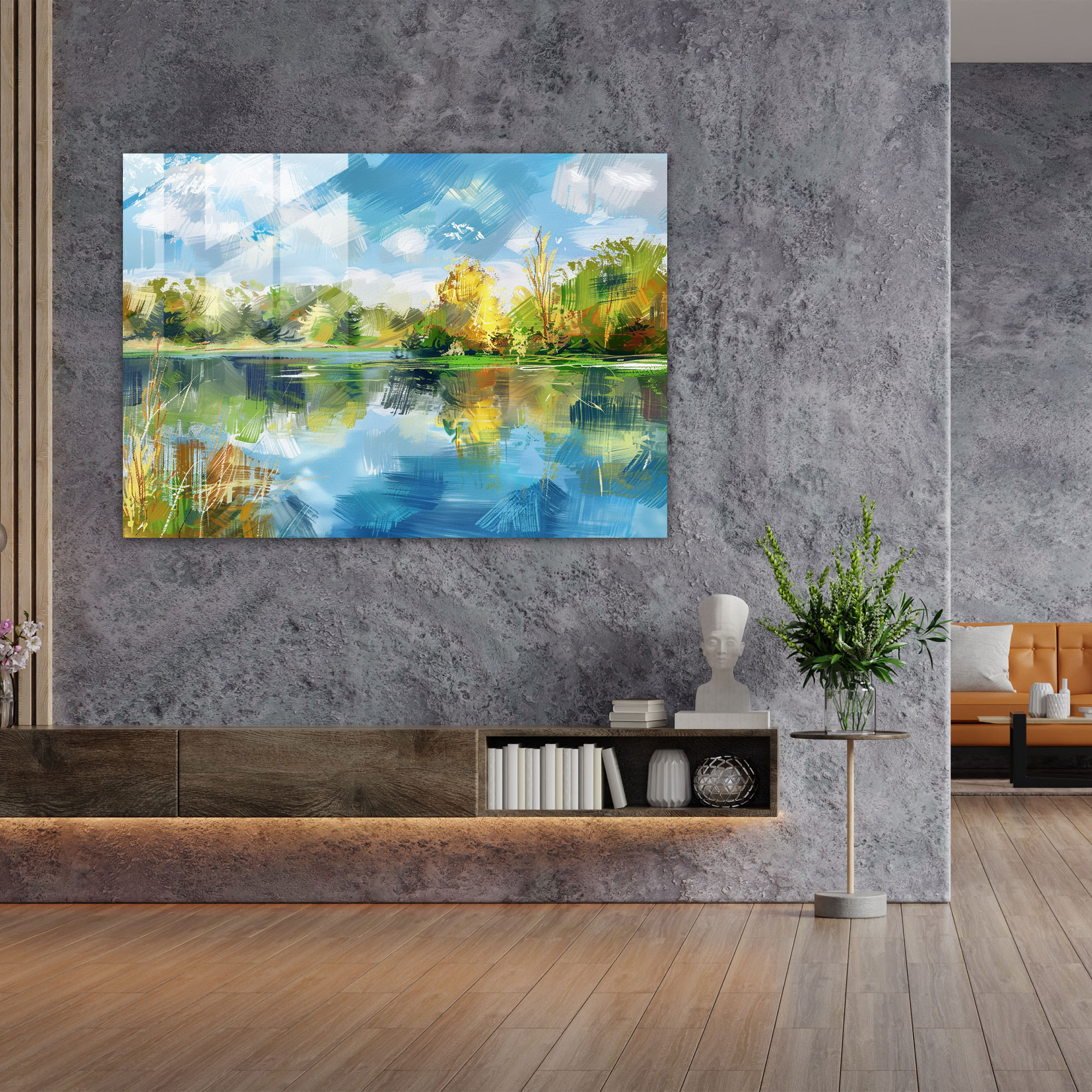 Lake Scene Glass Print - Post-Impressionism, Glass Print, Wall Decoration, Modern Art