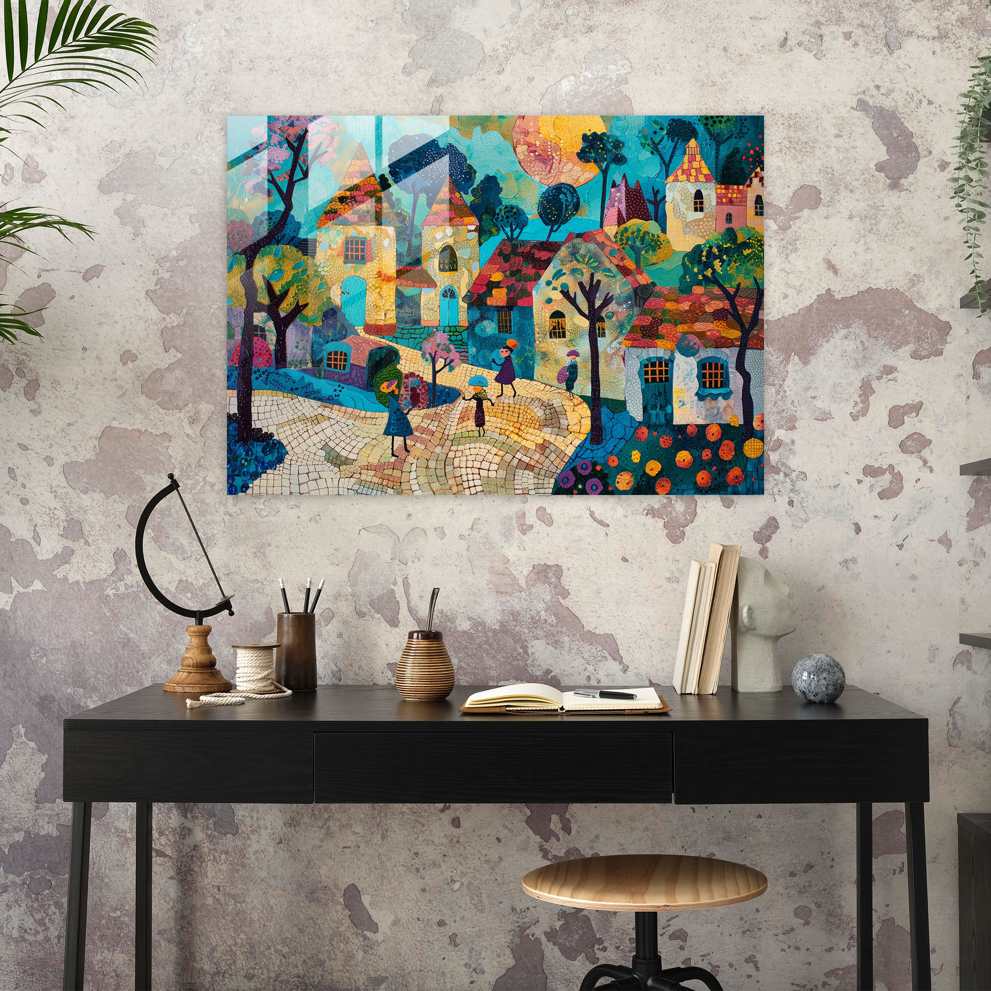 Charming Village Glass Wall Art - Post-Impressionism, Glass Print, Glass Art, Glass Wall Art