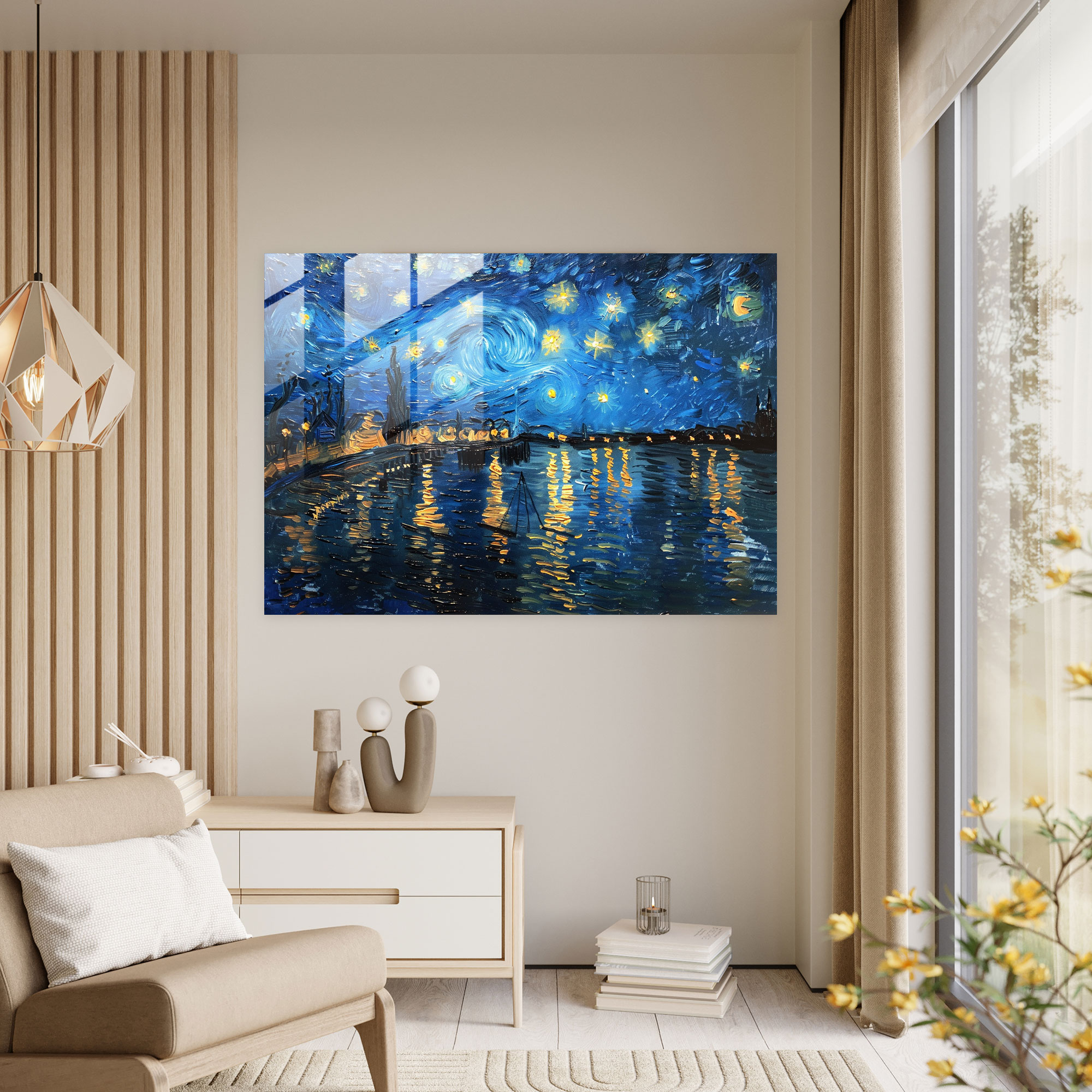 Starry Night Glass Wall Art - Post-Impressionism, Glass Art, Home Decoration, Glass Wall Art