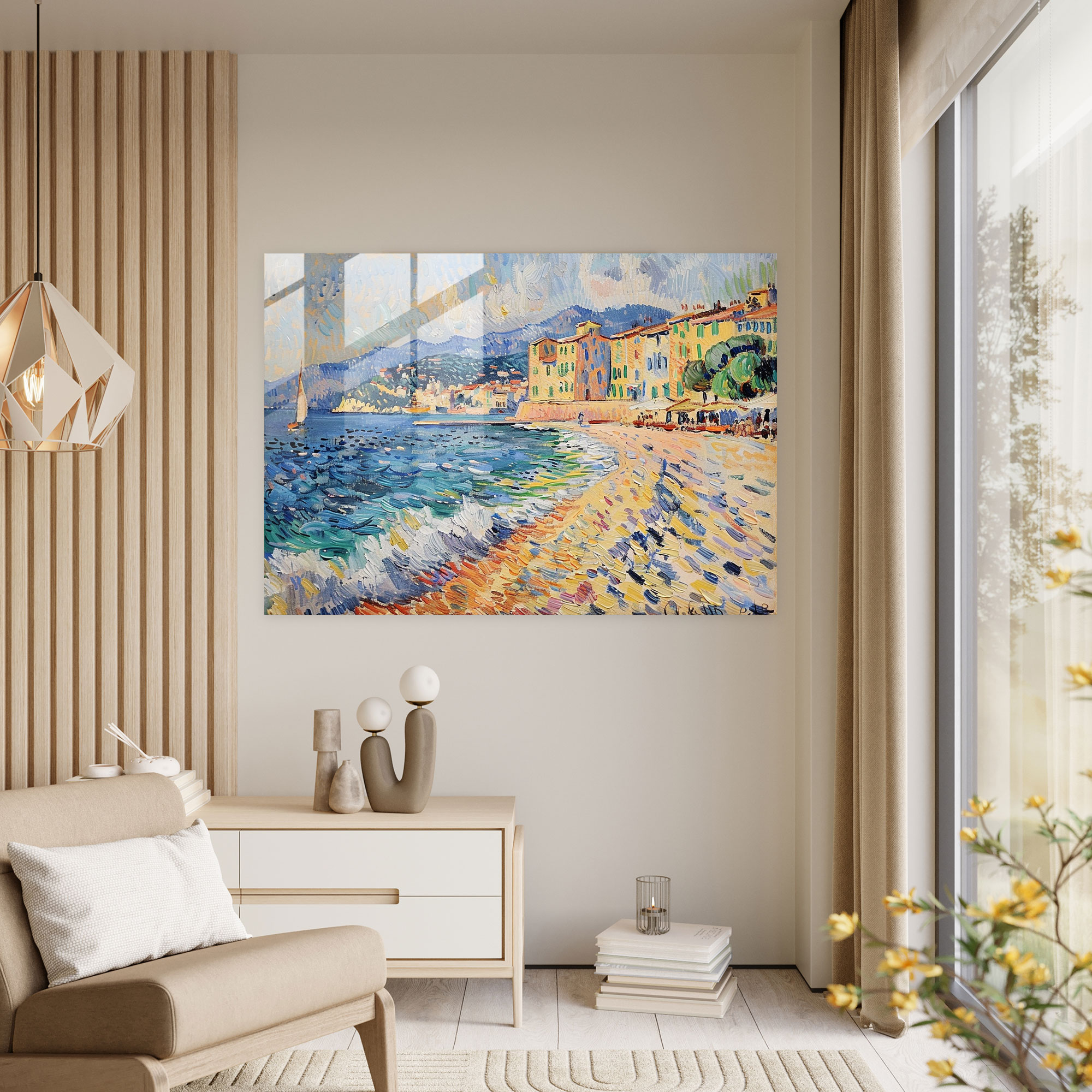 St. Tropez Serenity Glass Wall Art - Post-Impressionism, Modern Art, Home Decoration, Glass Print