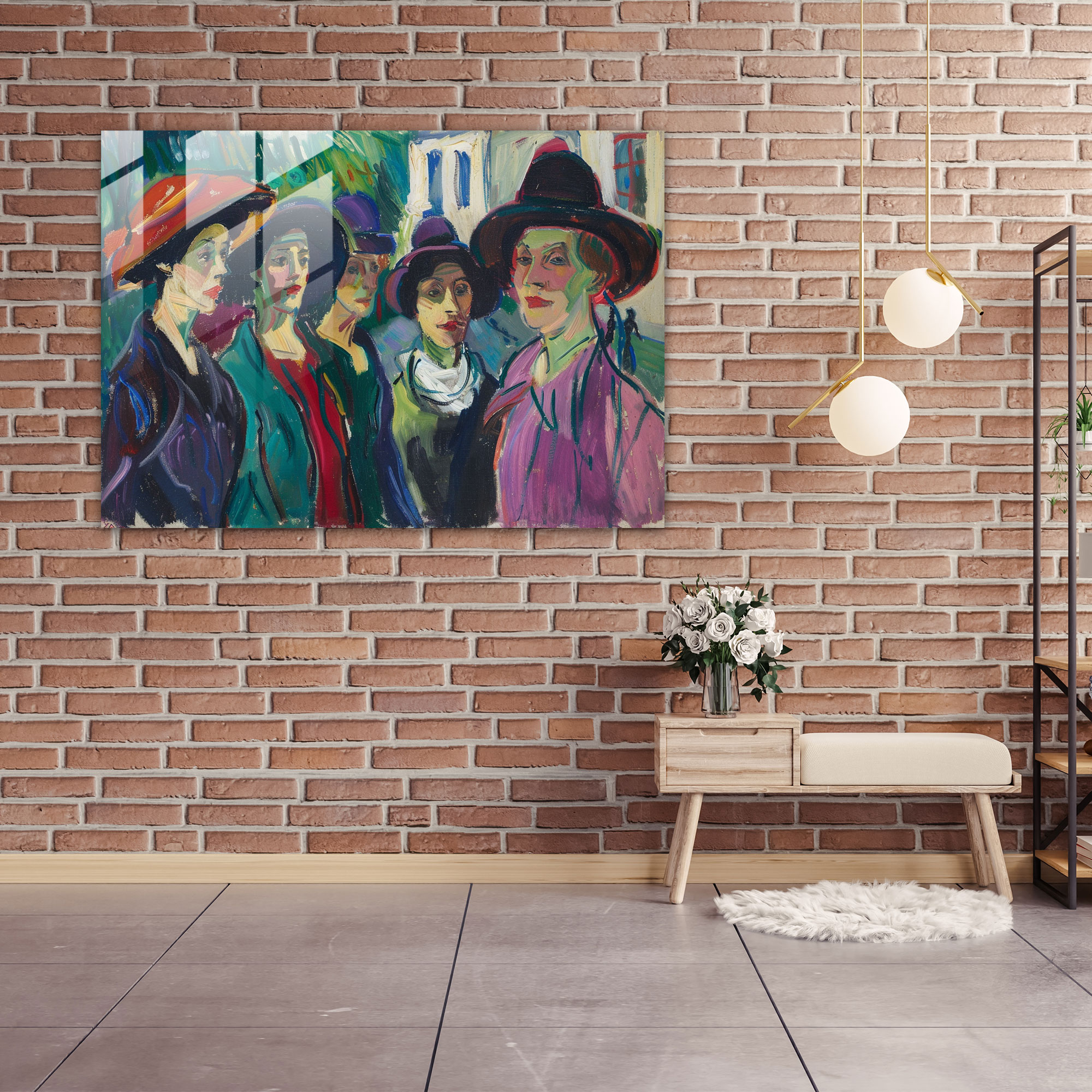 Women In The Street Glass Wall Art - Post-Impressionism, Home Decoration, Wall Decoration, Modern Art
