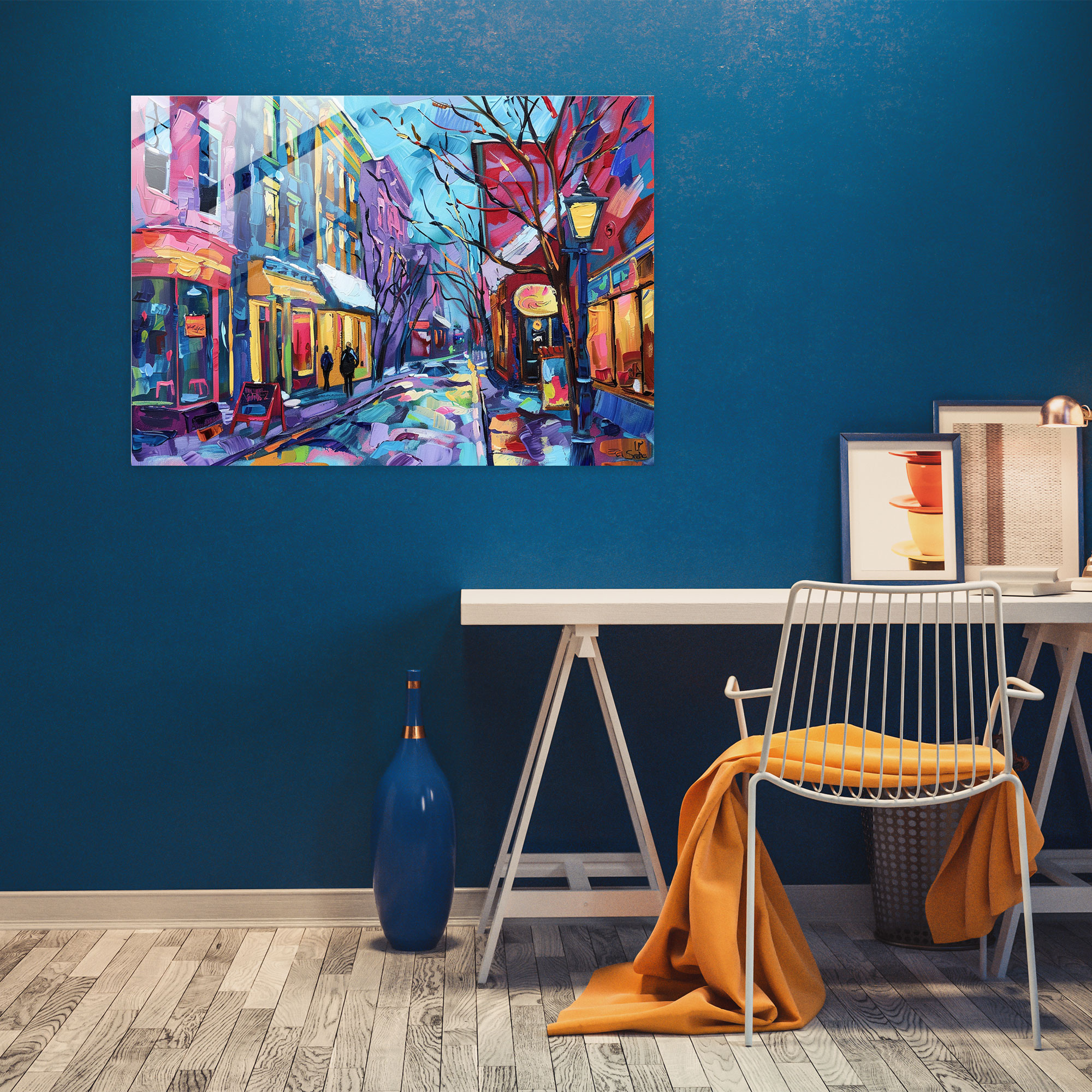 Post-Impressionism Wall Decoration: Lively Street Scene - Post-Impressionism, Glass Print, Home Decoration, Glass Art