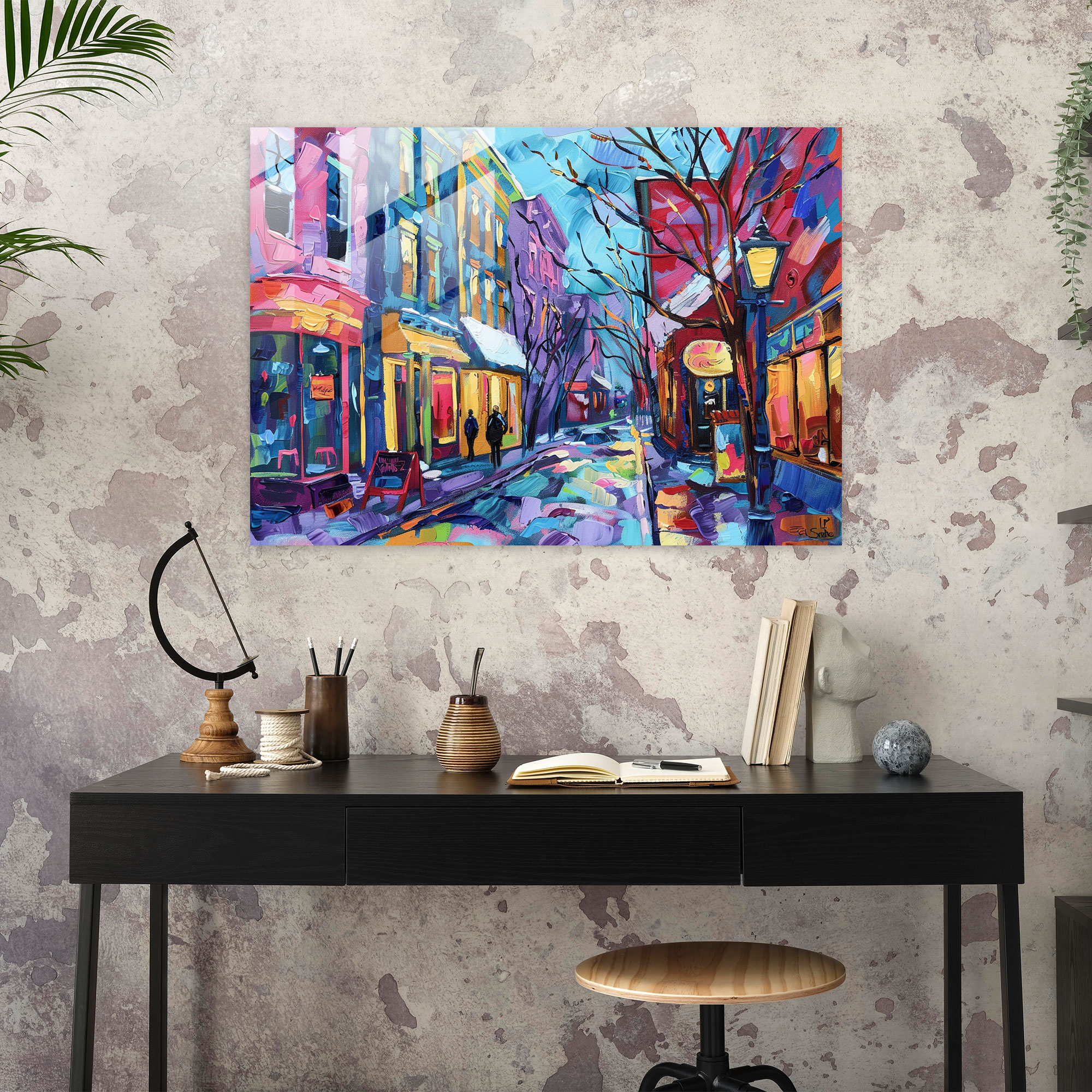 Post-Impressionism Wall Decoration: Lively Street Scene - Post-Impressionism, Glass Print, Home Decoration, Glass Art