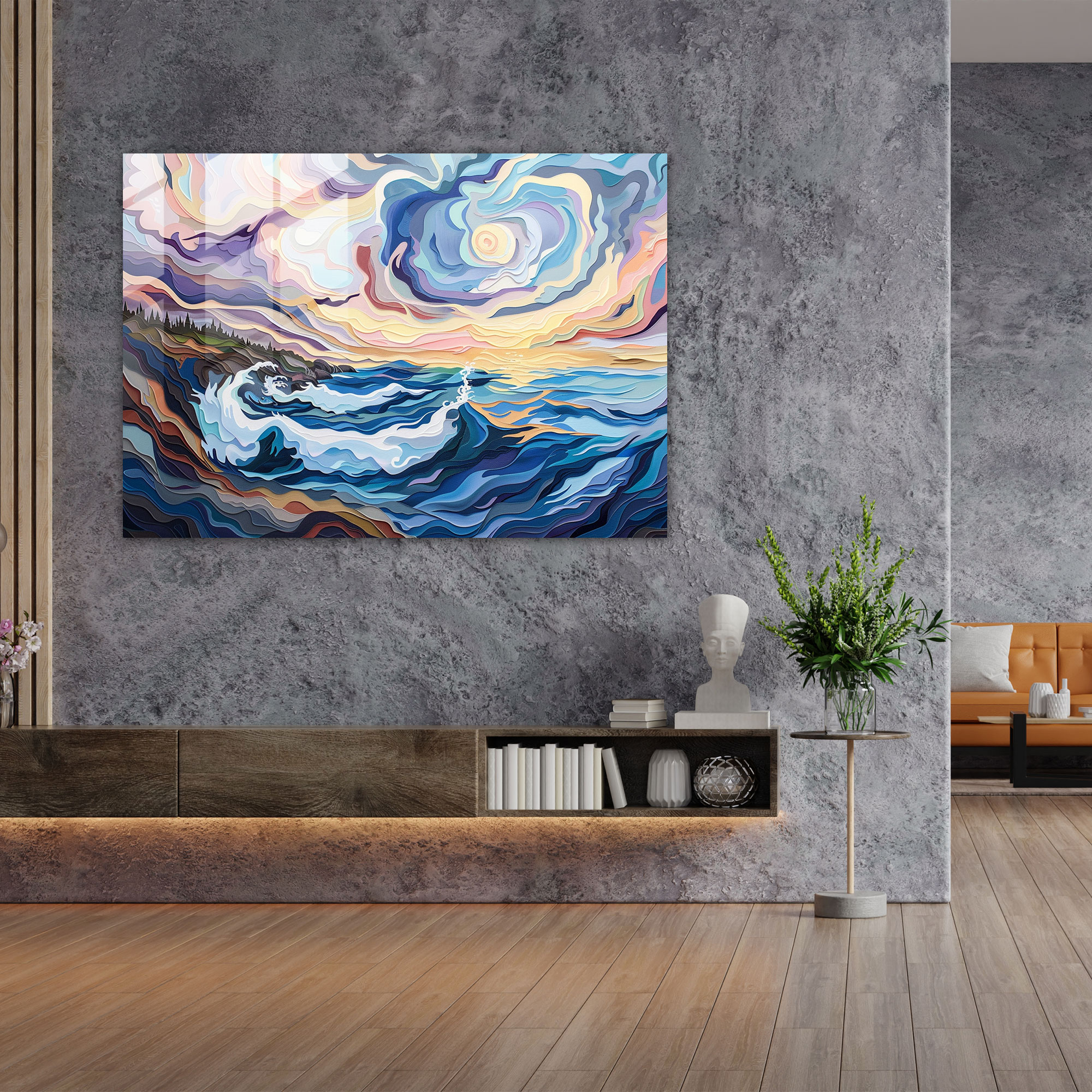 Dynamic Seascape Post-Impressionism Glass Print - Post-Impressionism, Home Decoration, Glass Art, Post-Impressionism